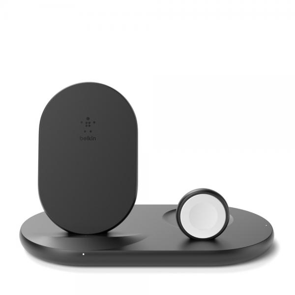 Belkin Wiz001mybk Caricabatterie Per Dispositivi Mobili Smartphone, Orologio Intelligente Nero Ac Carica Wireless Interno (^3in1 Wireles Pad/stand/ap