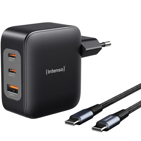 Intenso W100acc+c520c, Set Power Adapter + Ladekabel, 100w, Schnellladen, Gan, 3 Geräte Gleichzeitig Laden, Schwarz, Drinnen, 120 - 140 V, 50/60 Hz,