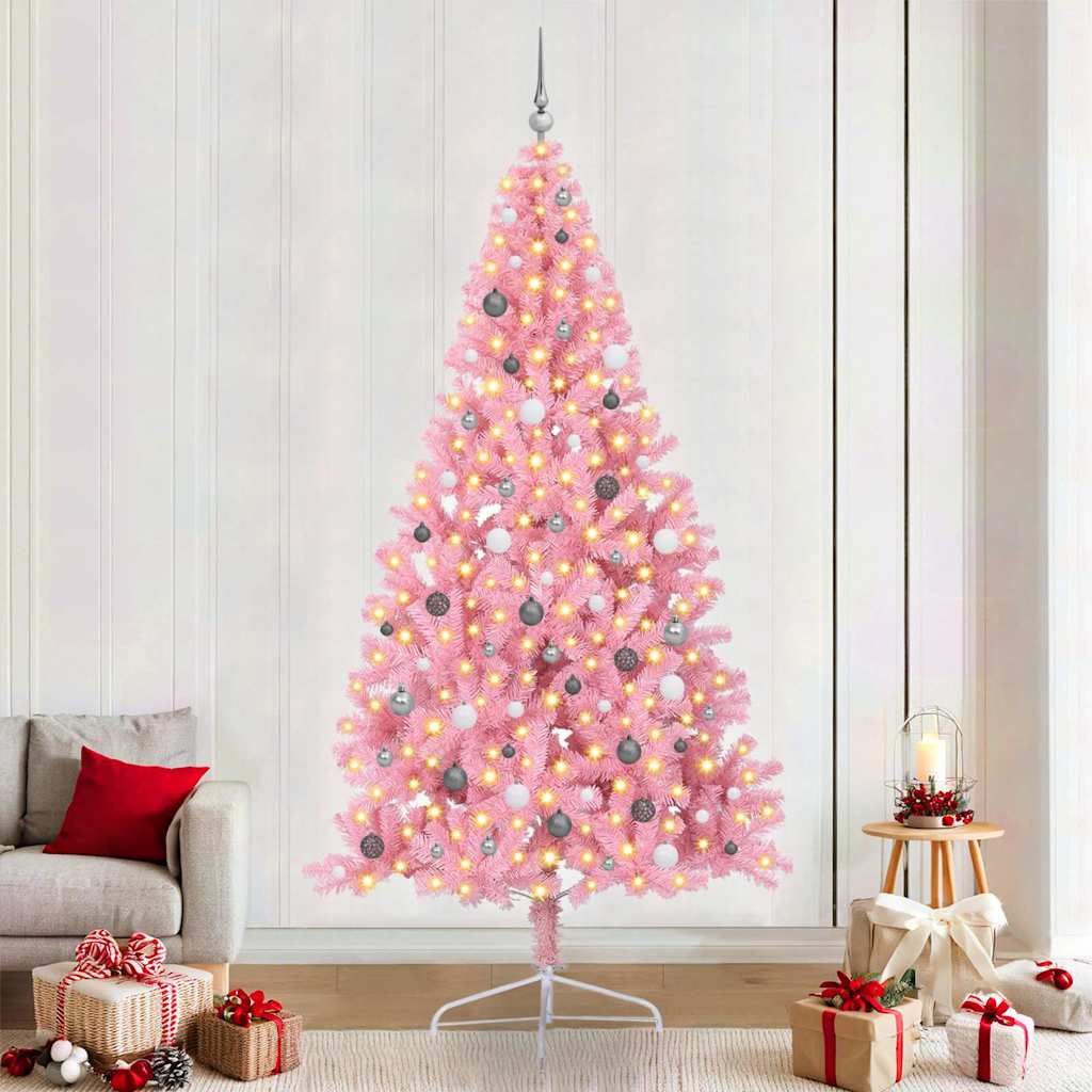 Albero Di Natale Artificiale Con Luci Integrate Rosa 240 Cm Pvc