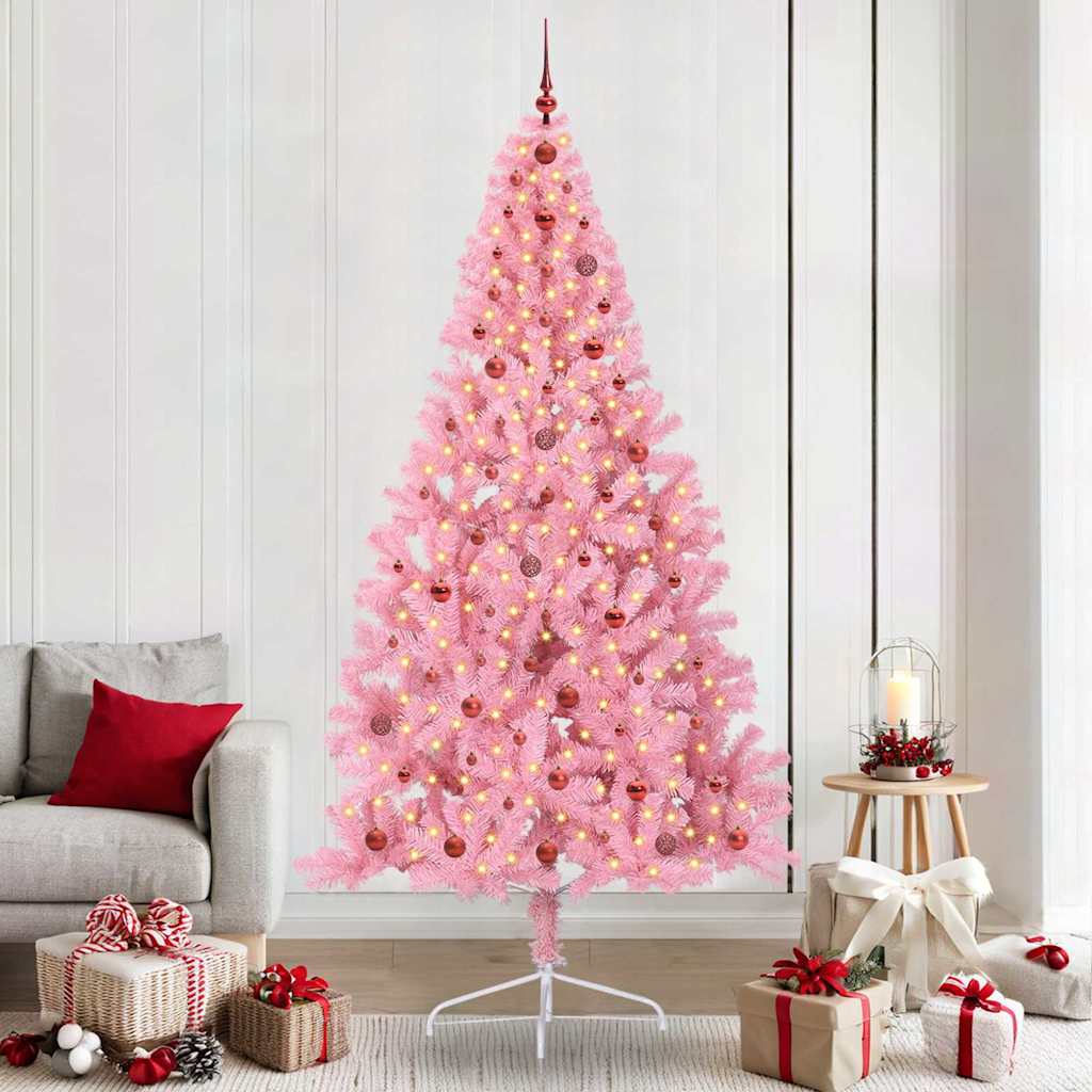 Albero Di Natale Artificiale Con Luci Integrate Rosa 240 Cm Pvc
