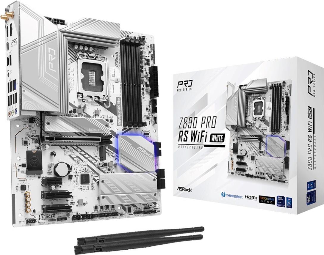 Asrock Z890 Pro Rs Wifi White - Motherboard - Atx - Lga1851-Sockel - Z890 Chipsatz - Usb4, UsB-C 3,2 Gen 2x2, Usb 3,2 Gen 2, Usb 3,2 Gen 1 - 2,5 Giga