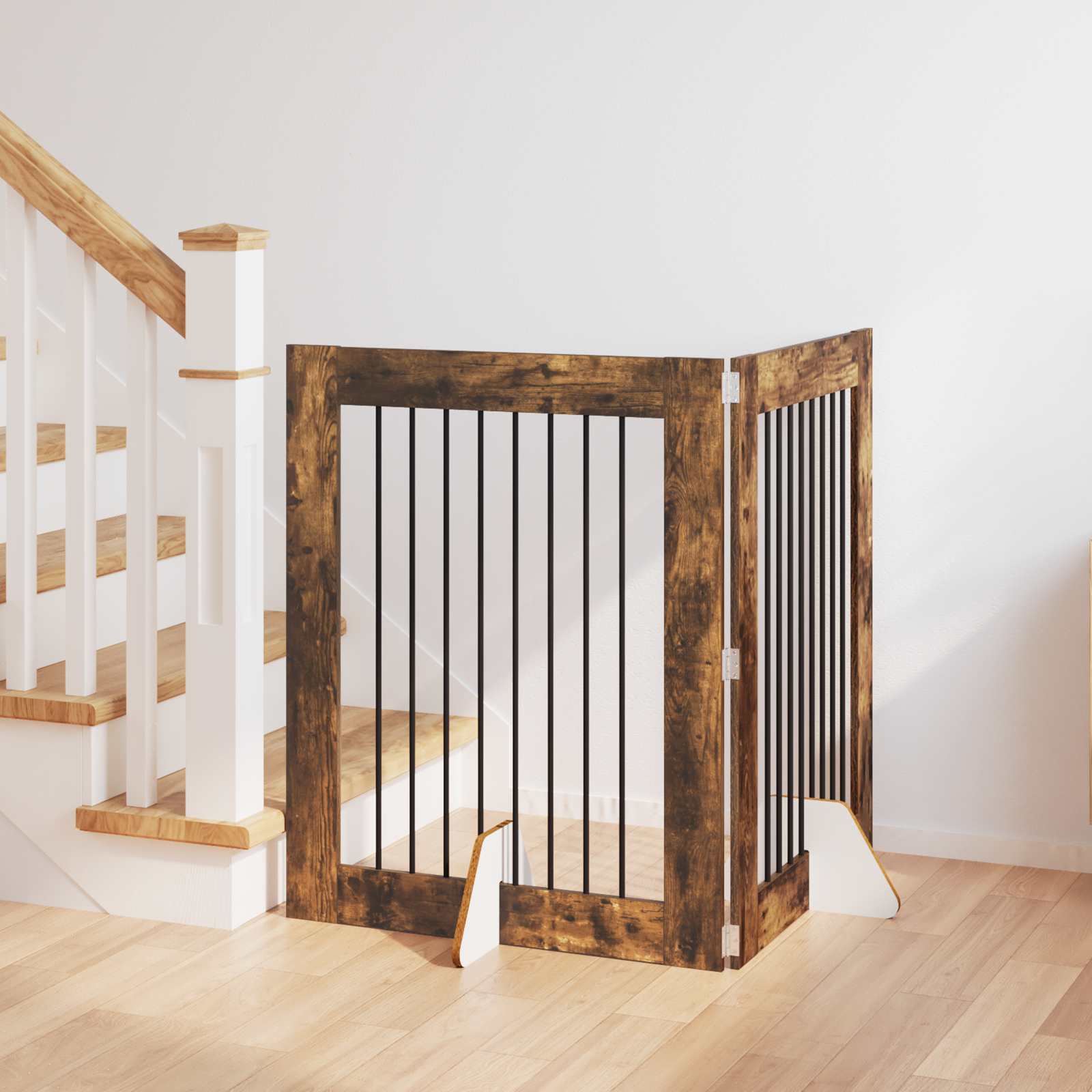 Cancello Per Cani Con Supporti 2 Pcs Rovere Fumo 80 X 100 cm