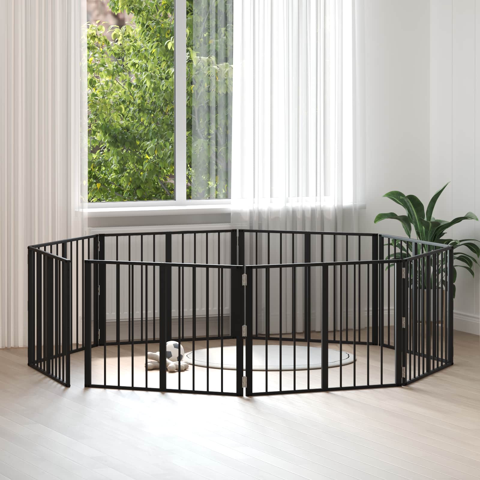 Cancello Per Cani 8 Pcs Nero 80 X 60 Cm Acciaio Zincato