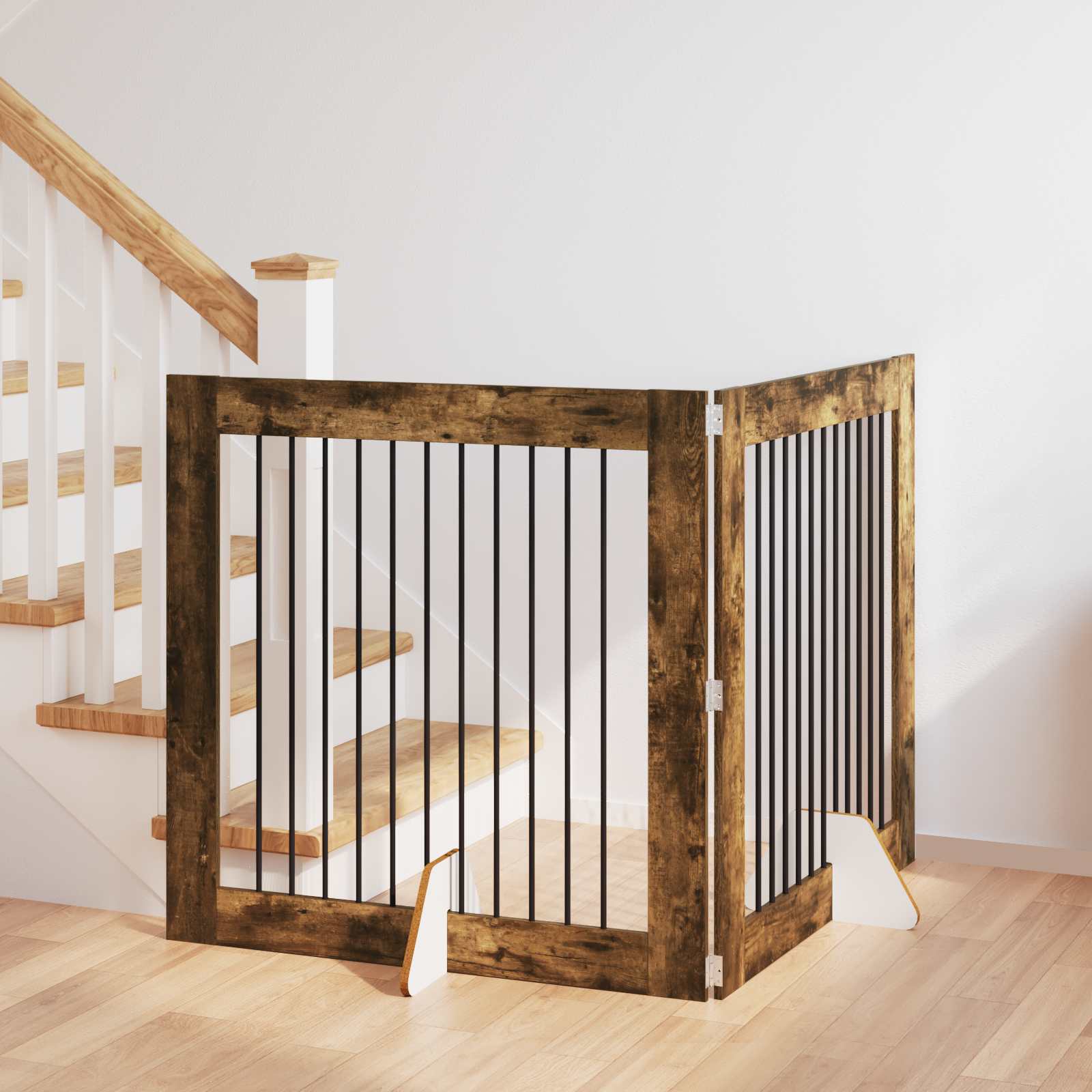 Cancello Per Cani Con Supporti 2 Pcs Rovere Fumo 100 X 100 cm