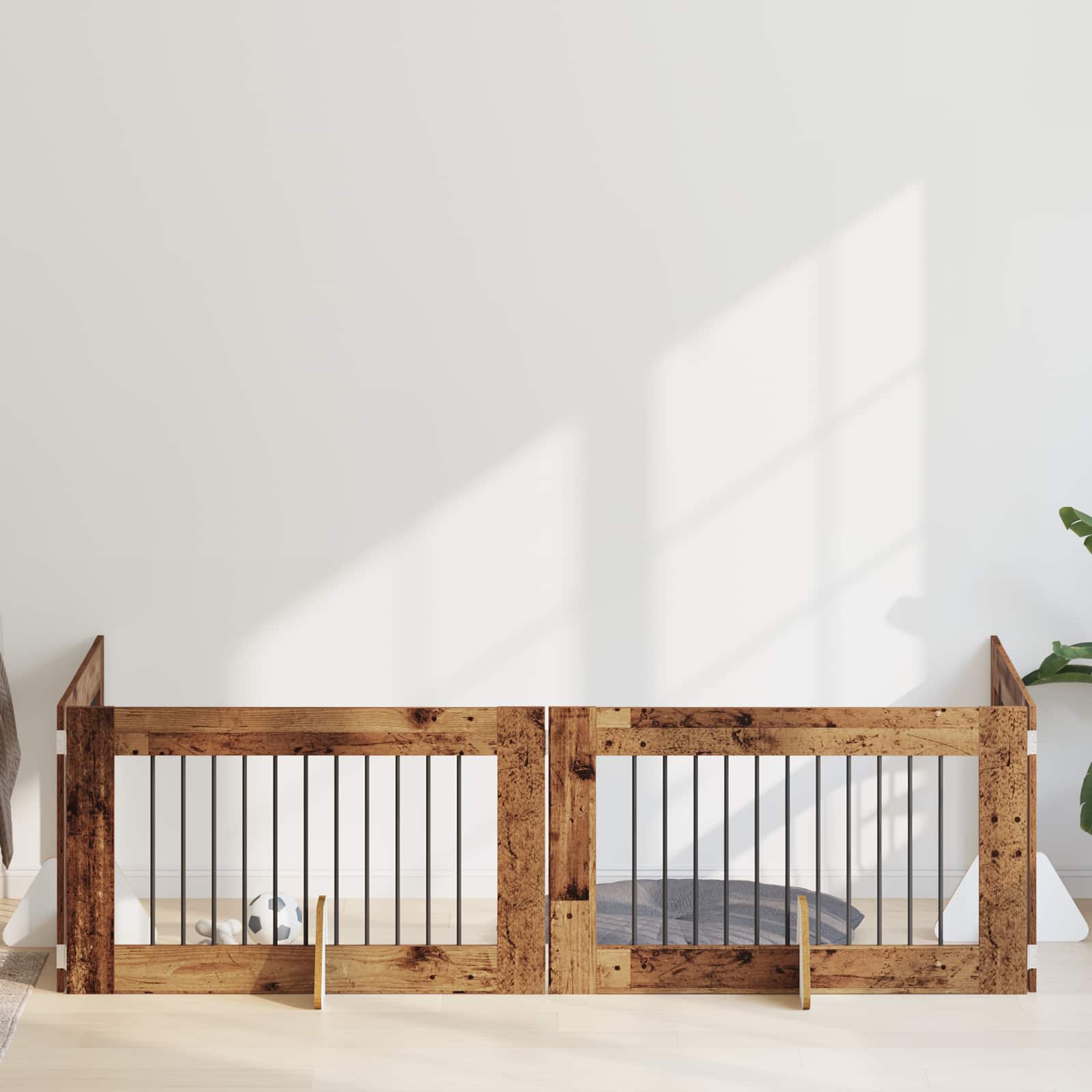 Cancello Per Cani Con Supporti 4 Pcs Legno Antico 100 X 60 cm