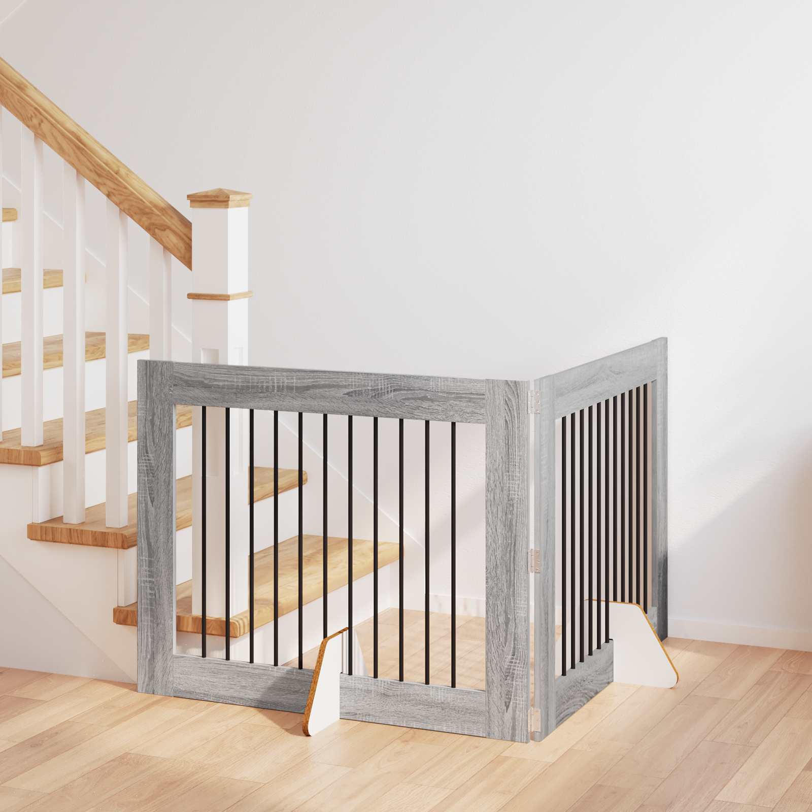 Cancello Per Cani Con Supporti 2 Pcs Grigio Sonoma 100 X 80 cm