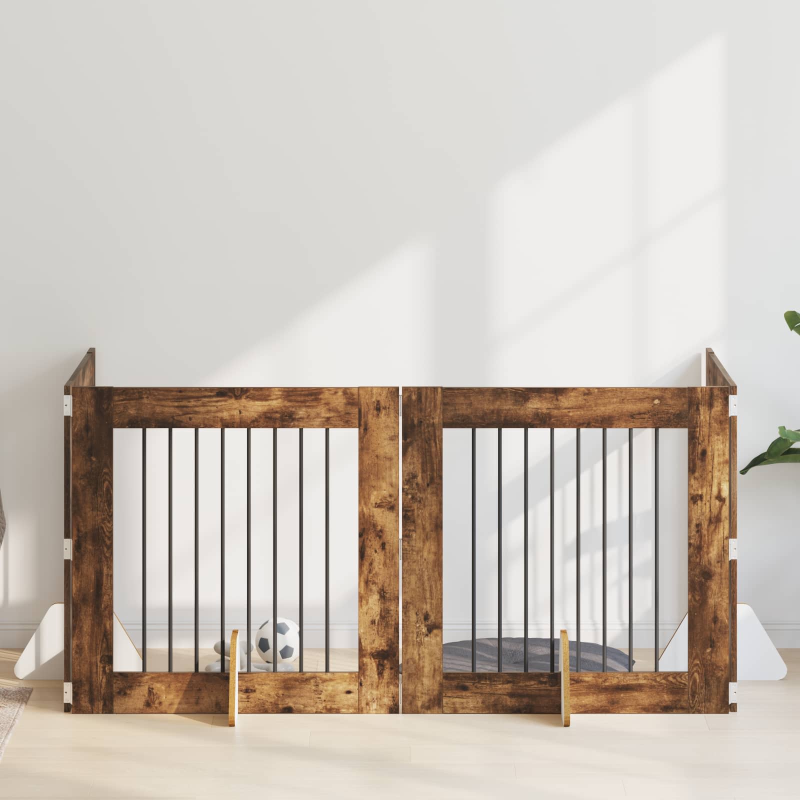 Cancello Per Cani Con Supporti 4 Pcs Rovere Fumo 80 X 80 cm