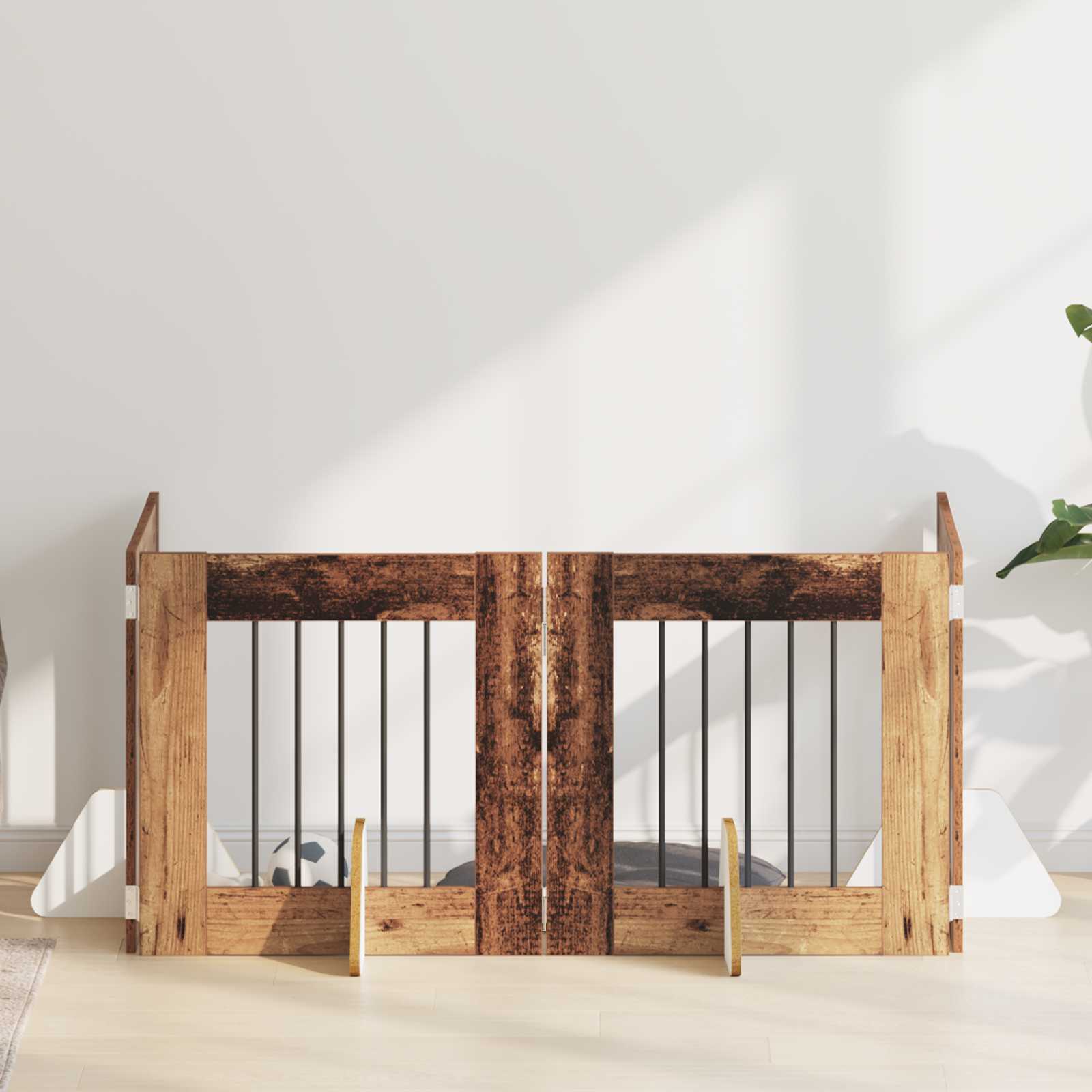 Cancello Per Cani Con Supporti 4 Pcs Legno Antico 60 X 60 cm
