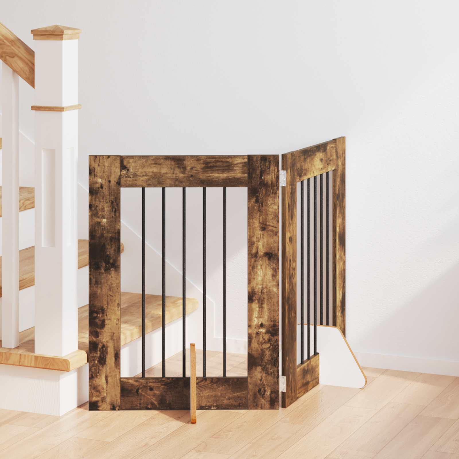 Cancello Per Cani Con Supporti 2 Pcs Rovere Fumo 60 X 60 cm