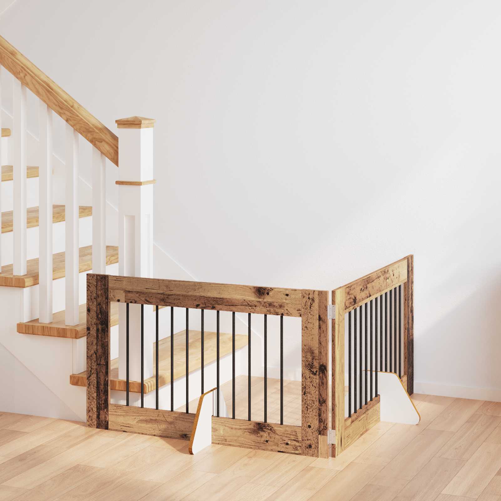 Cancello Per Cani Con Supporti 2 Pcs Legno Antico 100 X 60 cm