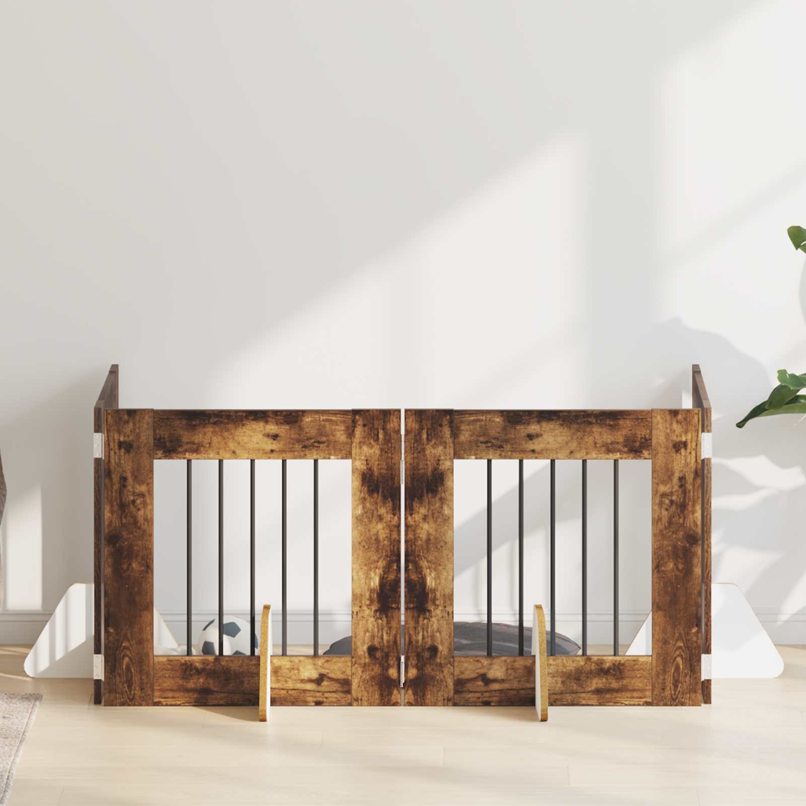 Cancello Per Cani Con Supporti 4 Pcs Rovere Fumo 60 X 60 cm