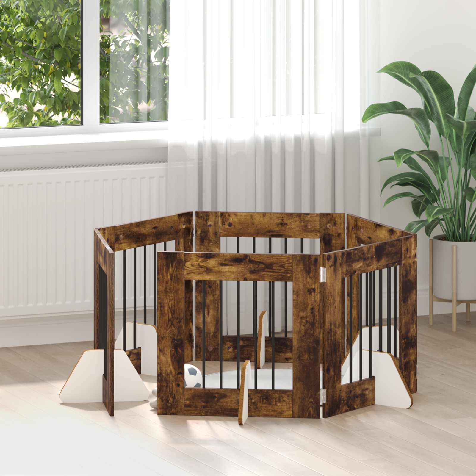 Cancello Per Cani Con Supporti 6 Pcs Rovere Fumo 60 X 60 cm
