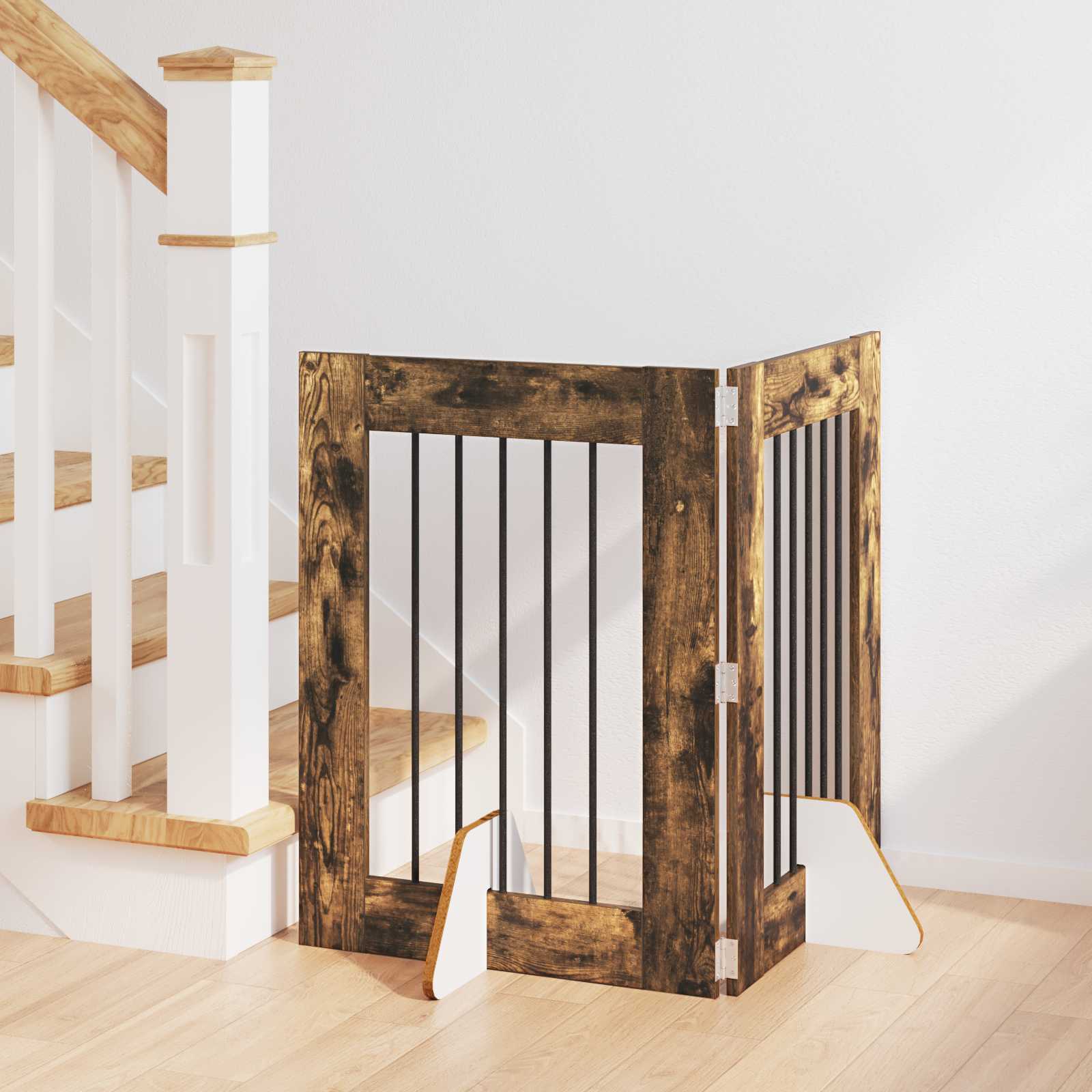 Cancello Per Cani Con Supporti 2 Pcs Rovere Fumo 60 X 80 cm