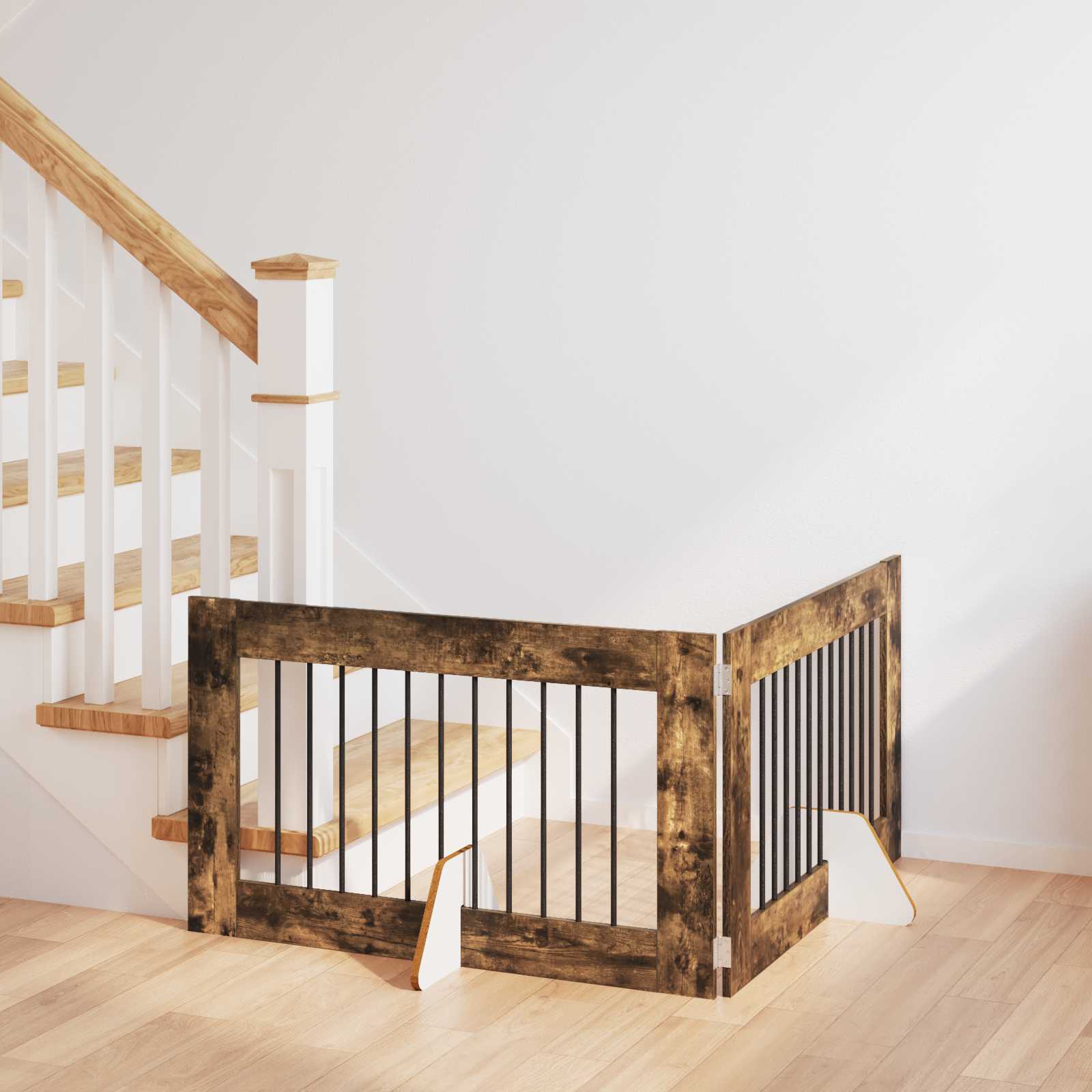 Cancello Per Cani Con Supporti 2 Pcs Rovere Fumo 100 X 60 cm