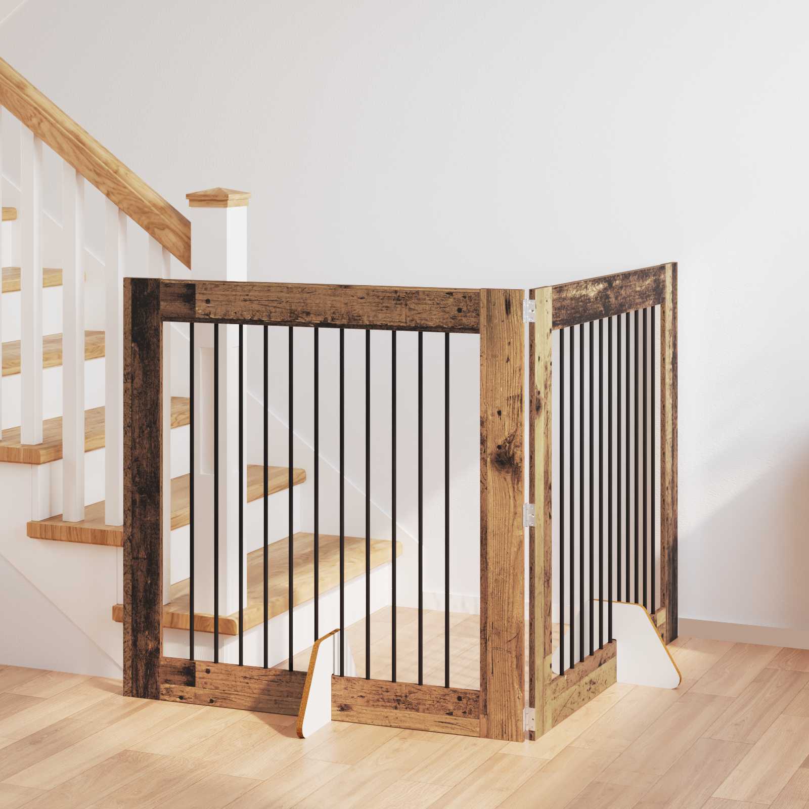 Cancello Per Cani Con Supporti 2 Pcs Legno Antico 100 X 100 cm