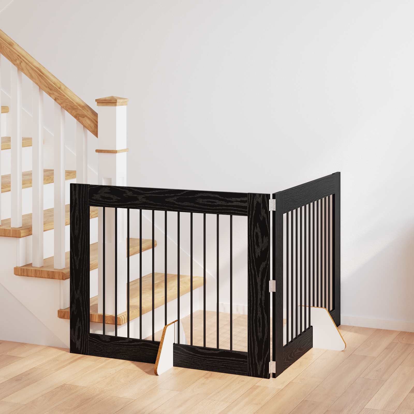 Cancello Per Cani Con Supporti 2 Pcs Rovere Nero 100 X 80 cm