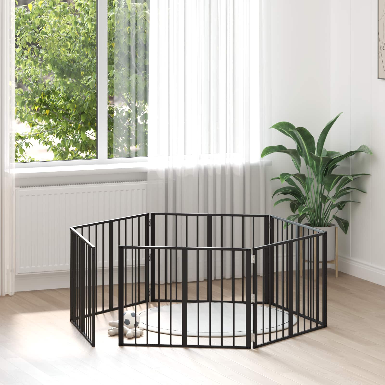 Cancello Per Cani 6 Pcs Nero 80 X 60 Cm Acciaio Zincato