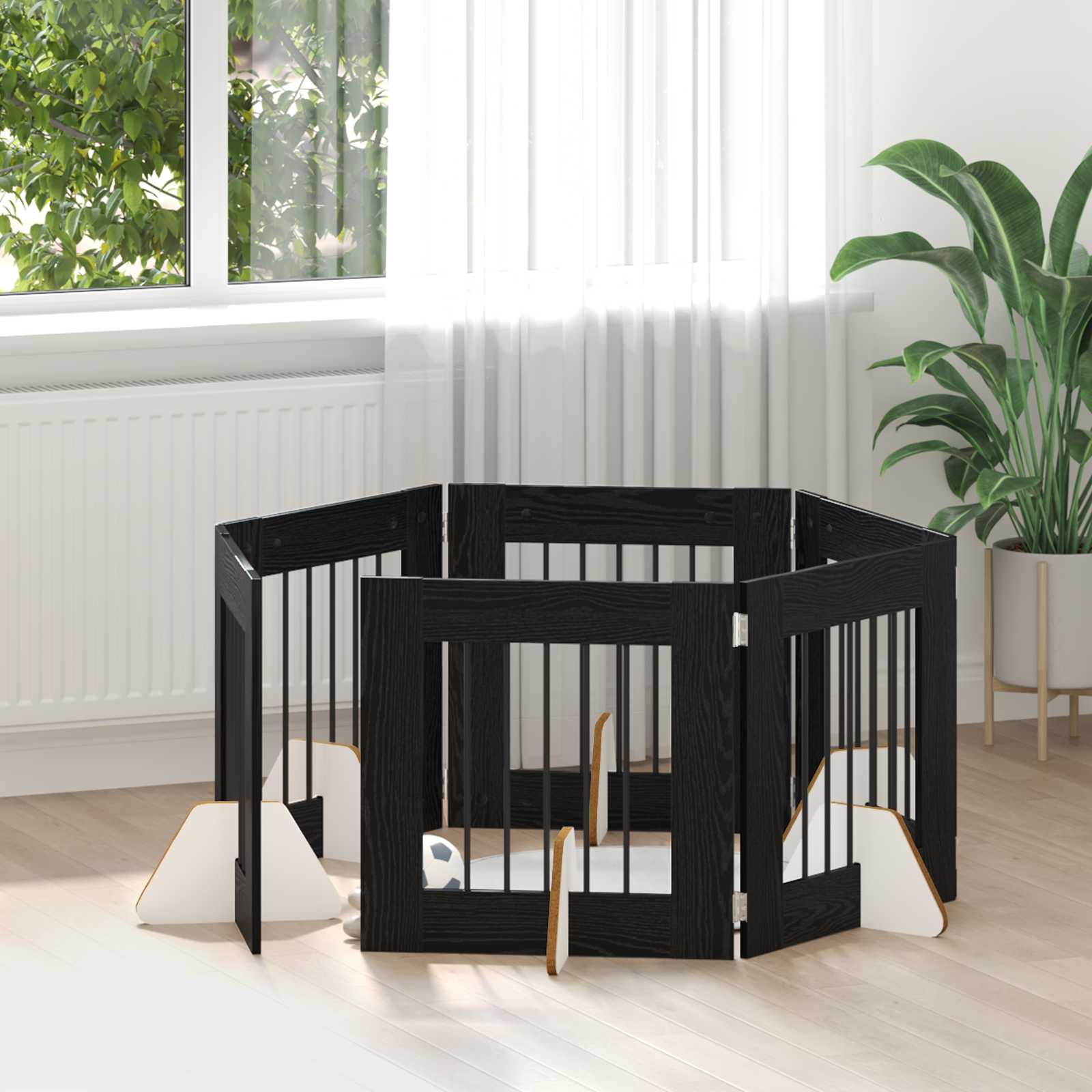 Cancello Per Cani Con Supporti 6 Pcs Rovere Nero 60 X 60 cm