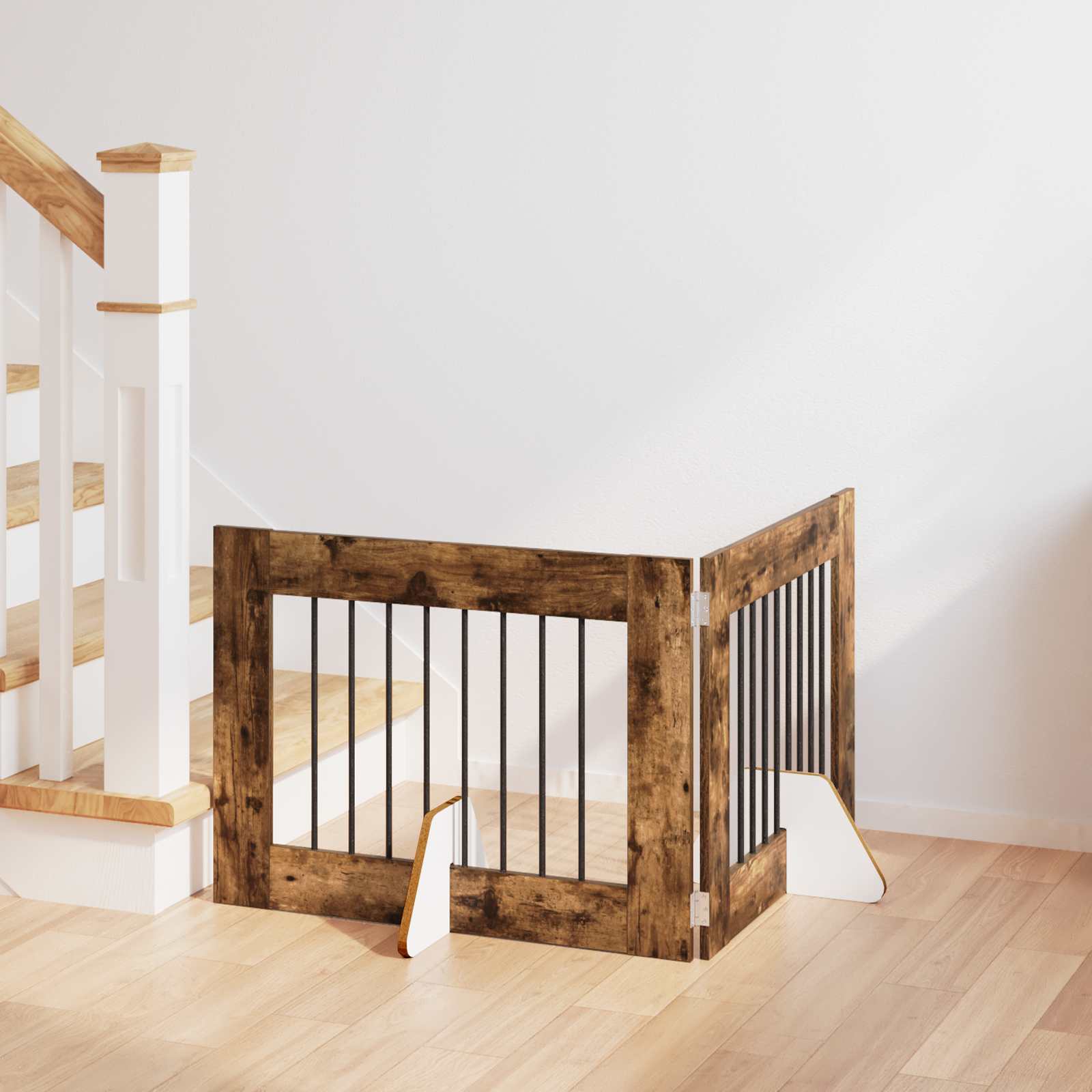 Cancello Per Cani Con Supporti 2 Pcs Rovere Fumo 80 X 60 cm