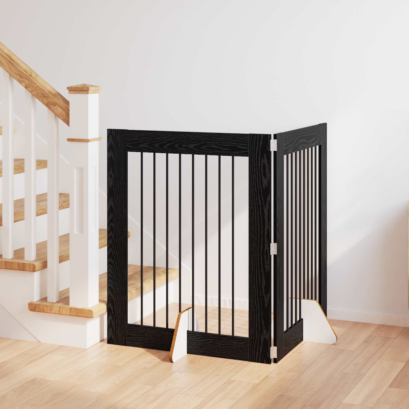 Cancello Per Cani Con Supporti 2 Pcs Rovere Nero 80 X 100 cm