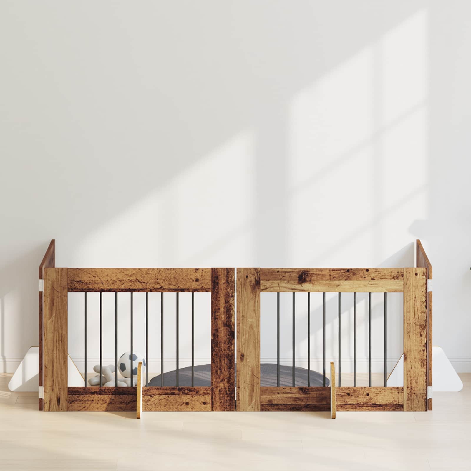 Cancello Per Cani Con Supporti 4 Pcs Legno Antico 80 X 60 cm