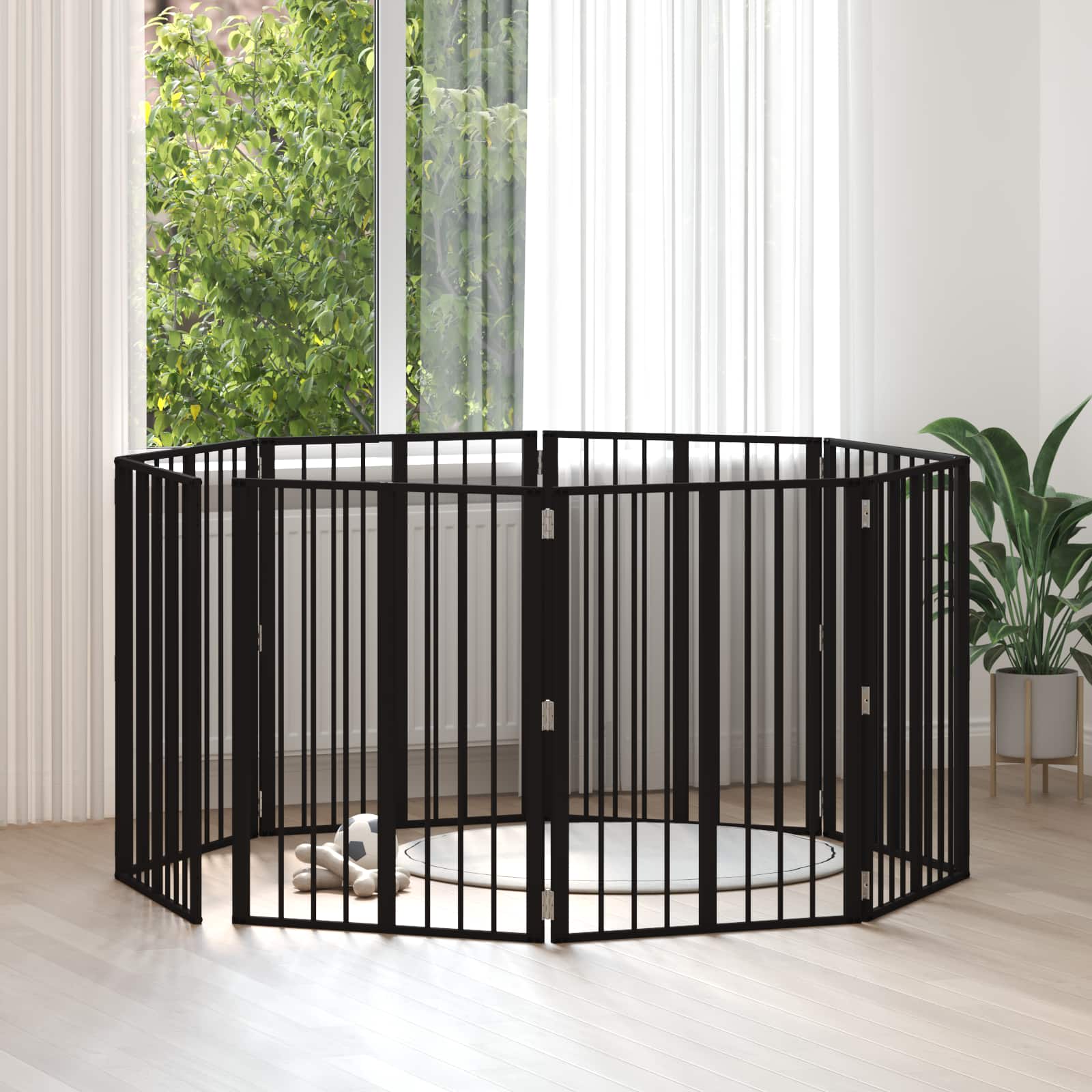 Cancello Per Cani 8 Pcs Nero 60 X 80 Cm Acciaio Zincato