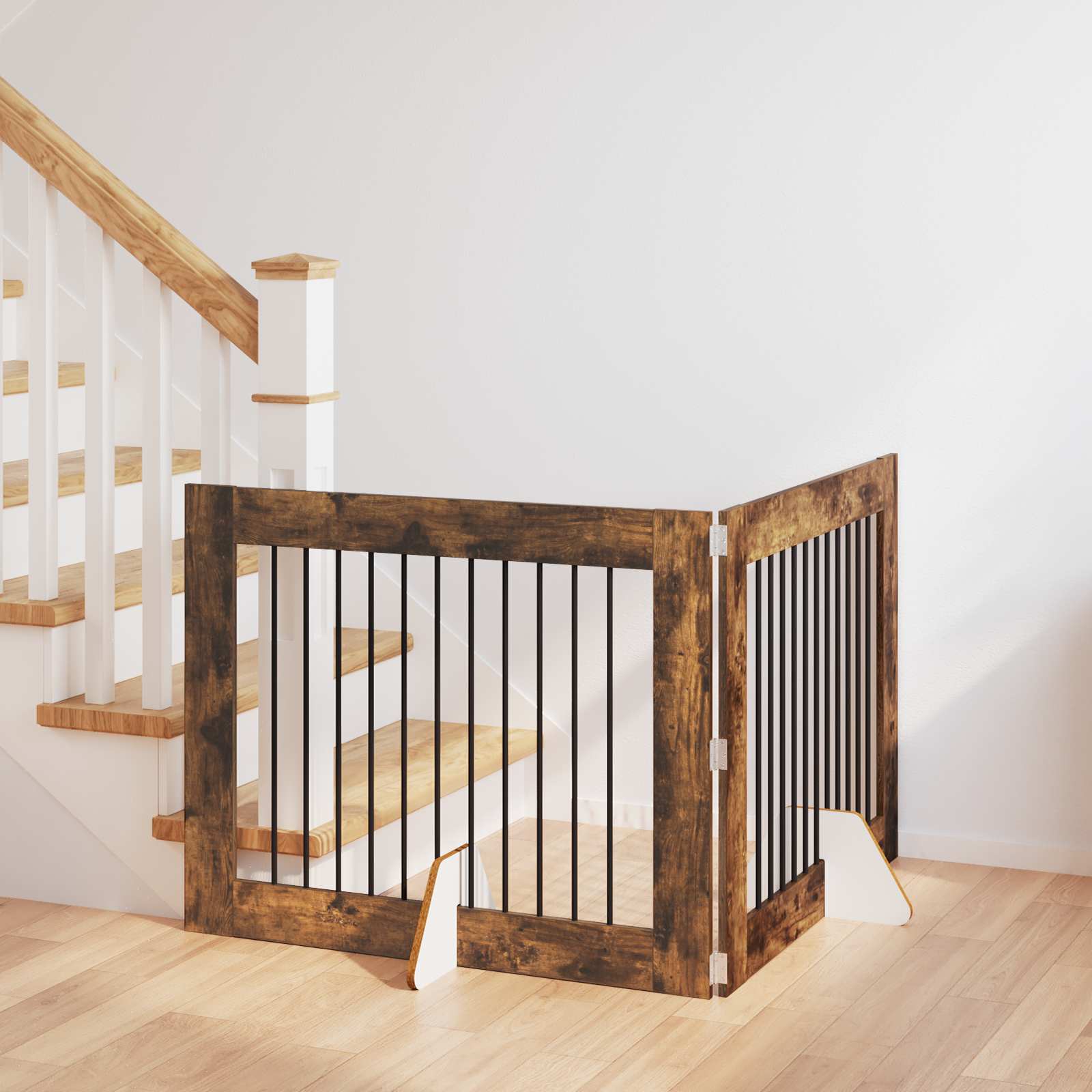 Cancello Per Cani Con Supporti 2 Pcs Rovere Fumo 100 X 80 cm