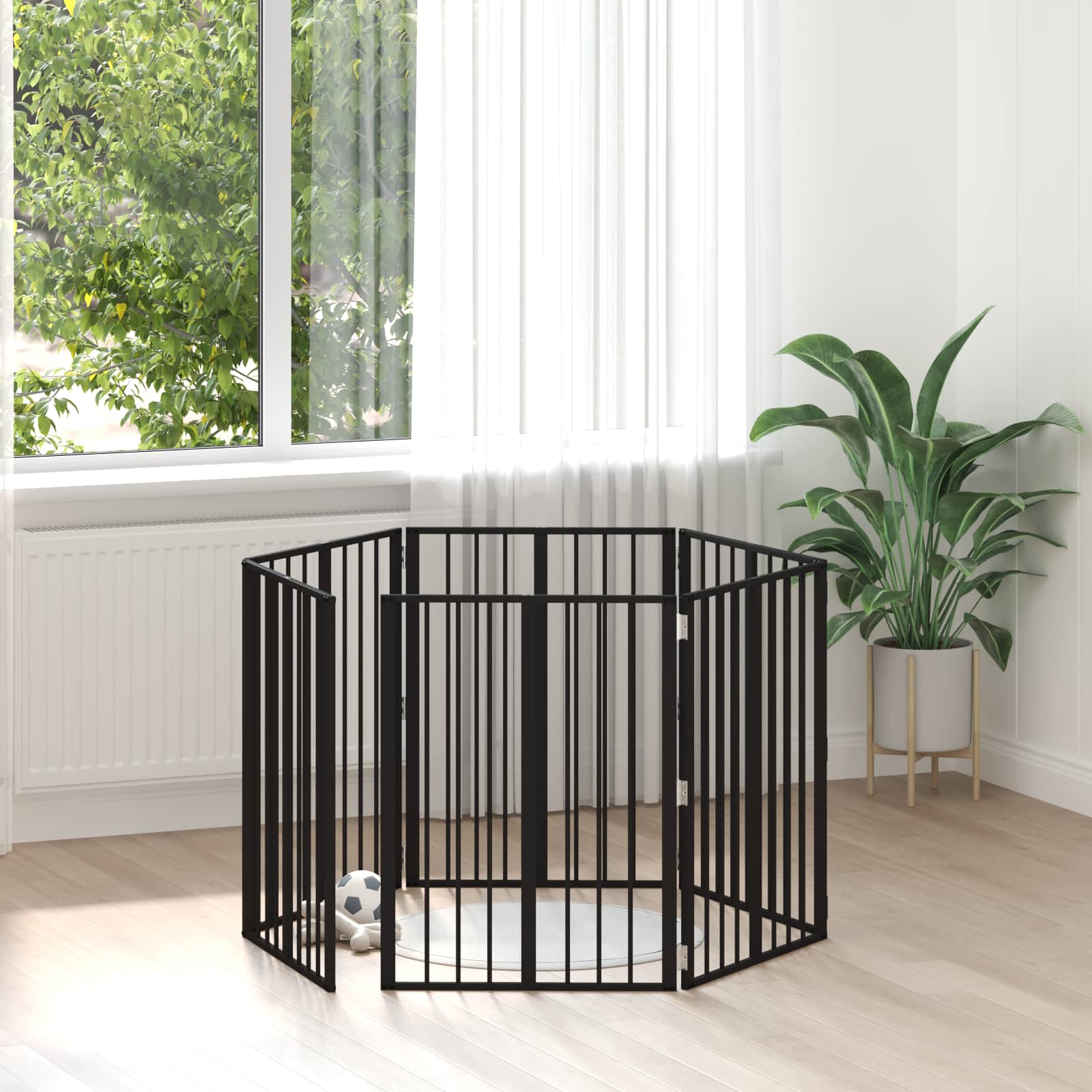 Cancello Per Cani 6 Pcs Nero 60 X 80 Cm Acciaio Zincato