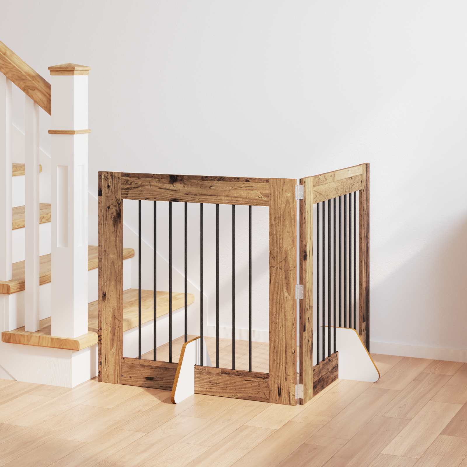 Cancello Per Cani Con Supporti 2 Pcs Legno Antico 80 X 80 cm
