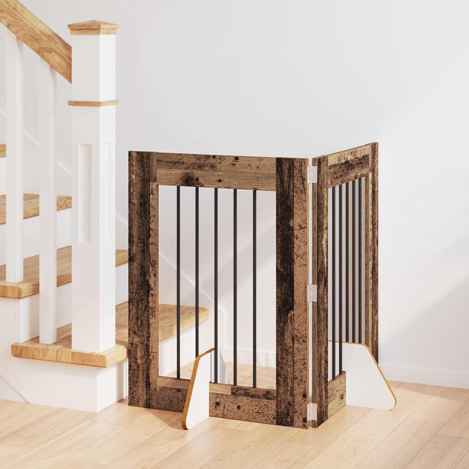 Cancello Per Cani Con Supporti 2 Pcs Legno Antico 60 X 80 cm