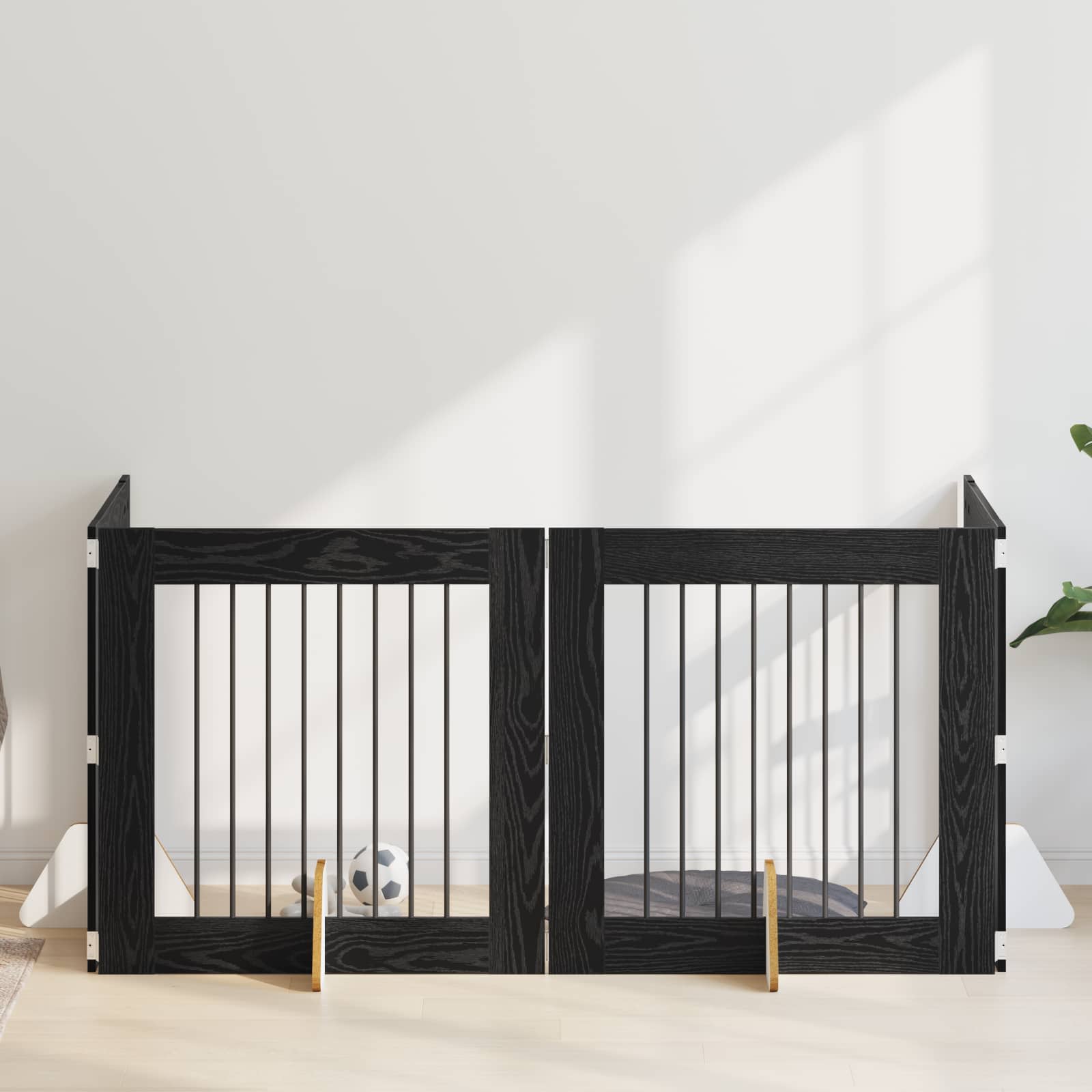 Cancello Per Cani Con Supporti 4 Pcs Rovere Nero 80 X 80 cm