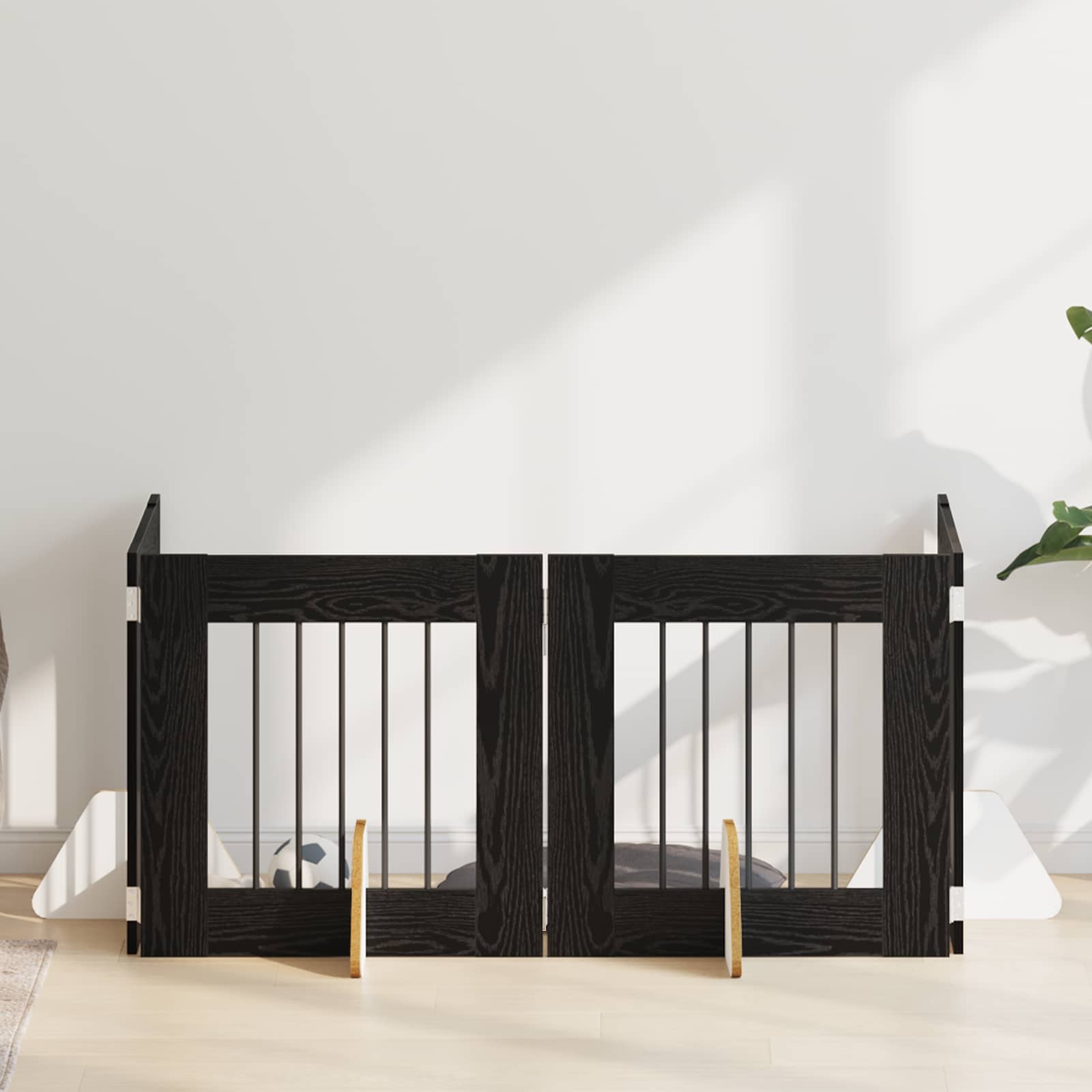 Cancello Per Cani Con Supporti 4 Pcs Rovere Nero 60 X 60 cm