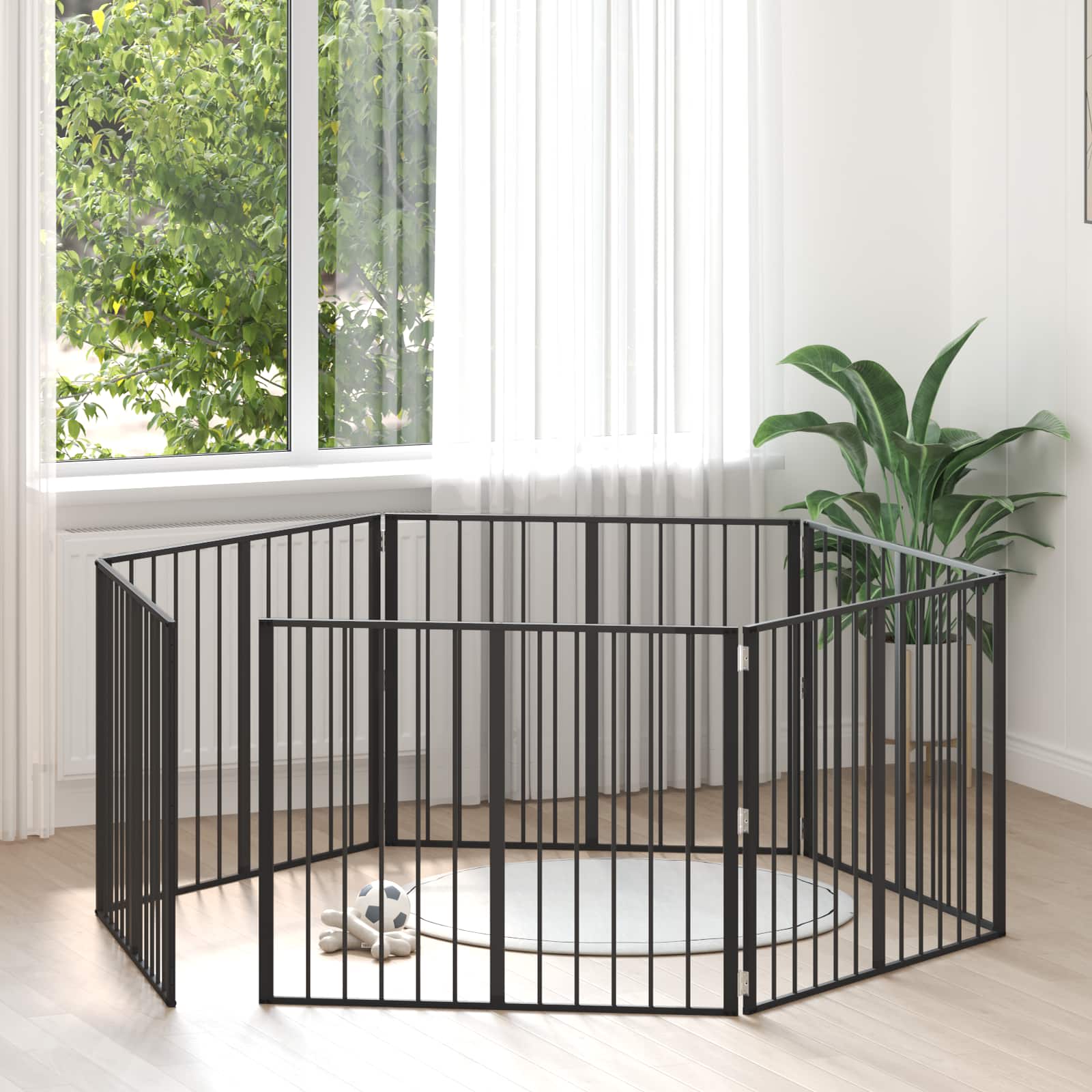 Cancello Per Cani 6 Pcs Nero 100 X 80 Cm Acciaio Zincato