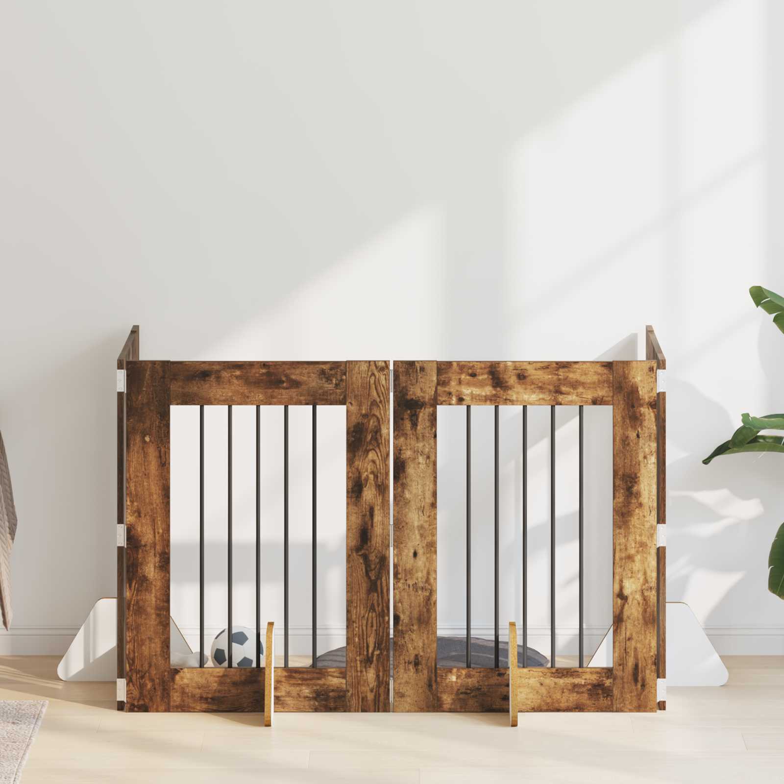 Cancello Per Cani Con Supporti 4 Pcs Rovere Fumo 60 X 80 cm