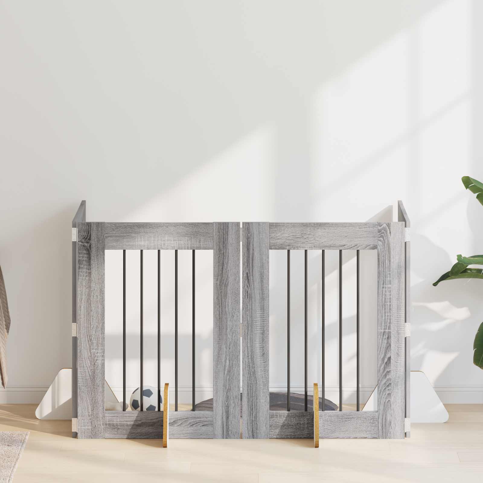 Cancello Per Cani Con Supporti 4 Pcs Grigio Sonoma 60 X 80 cm