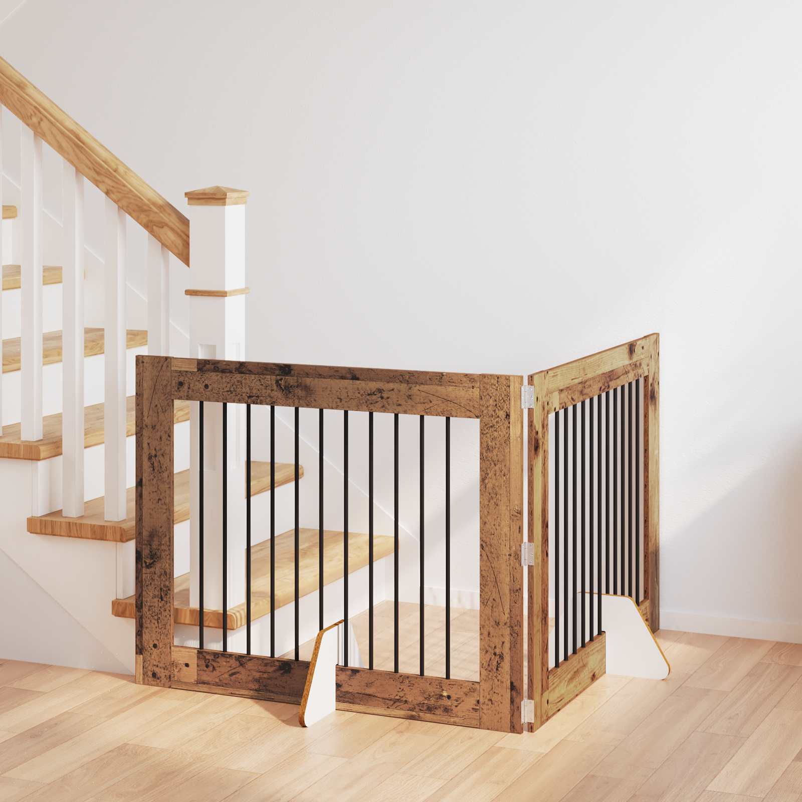 Cancello Per Cani Con Supporti 2 Pcs Legno Antico 100 X 80 cm