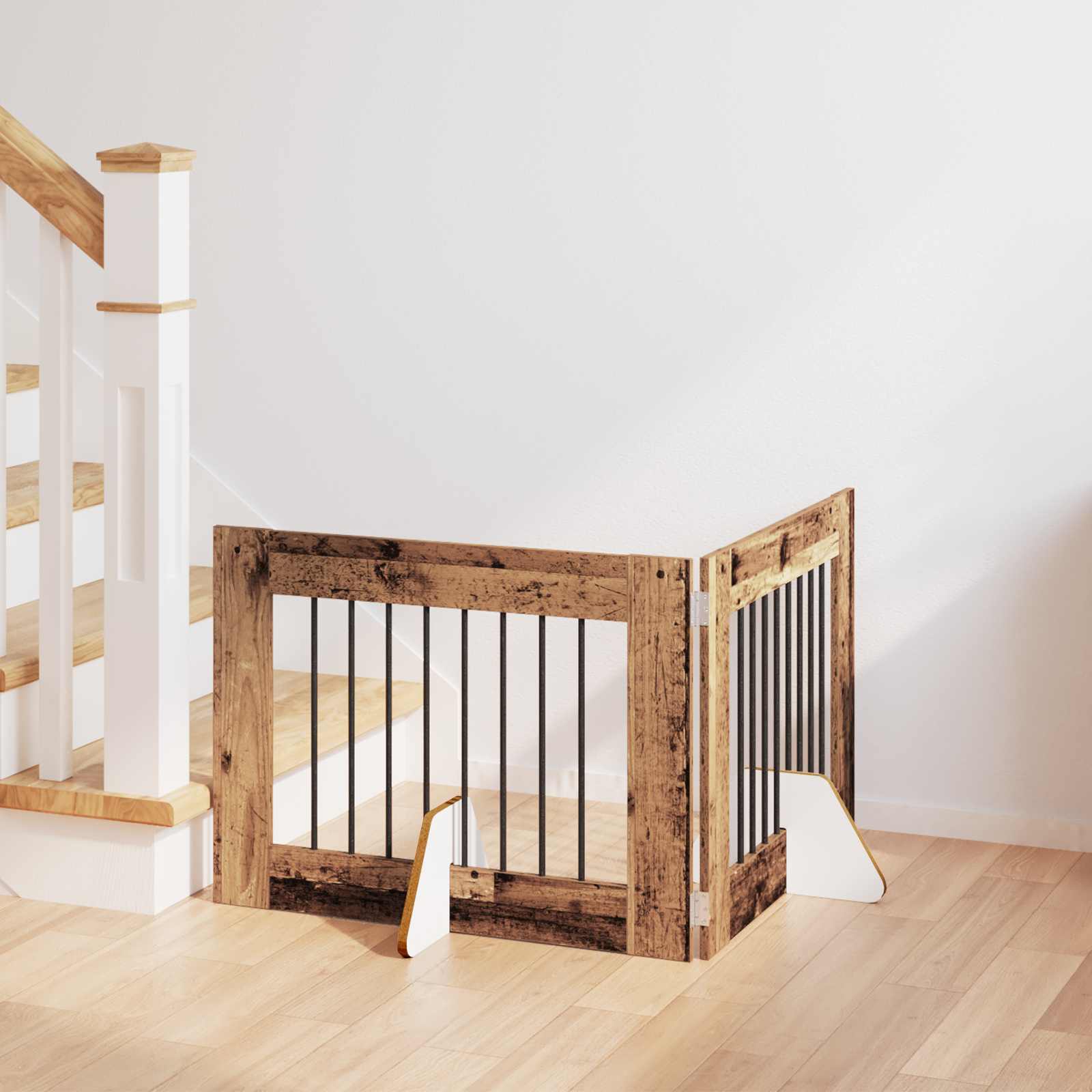 Cancello Per Cani Con Supporti 2 Pcs Legno Antico 80 X 60 cm