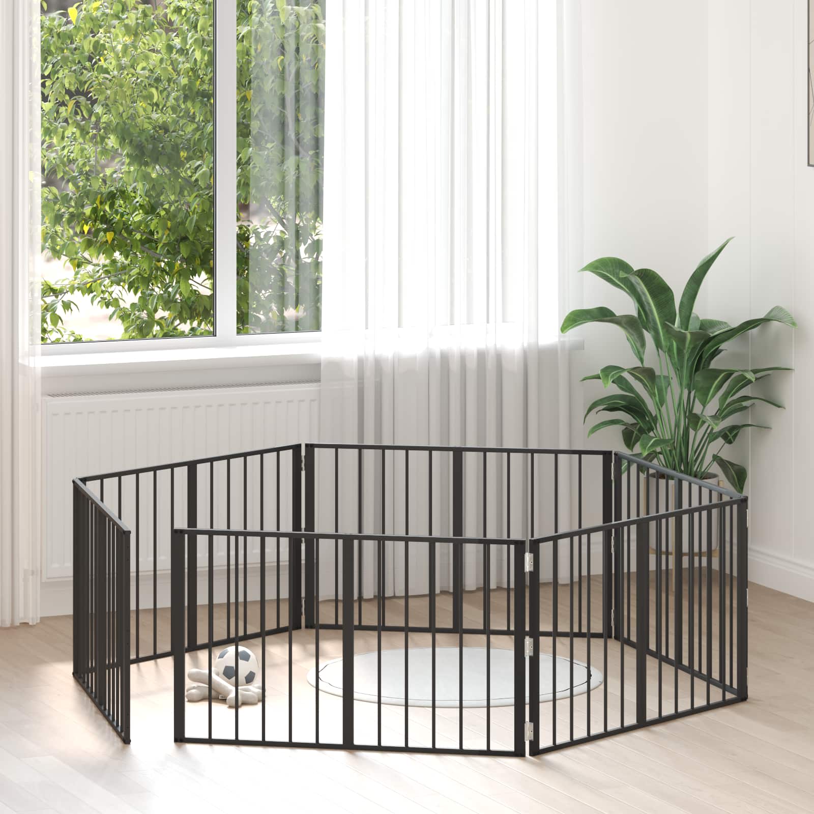 Cancello Per Cani 6 Pcs Nero 100 X 60 Cm Acciaio Zincato