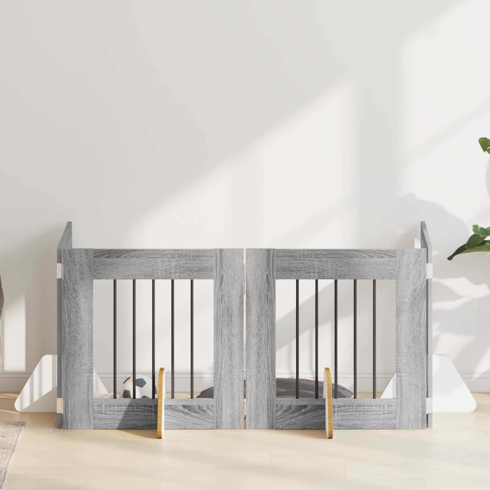 Cancello Per Cani Con Supporti 4 Pcs Grigio Sonoma 60 X 60 cm