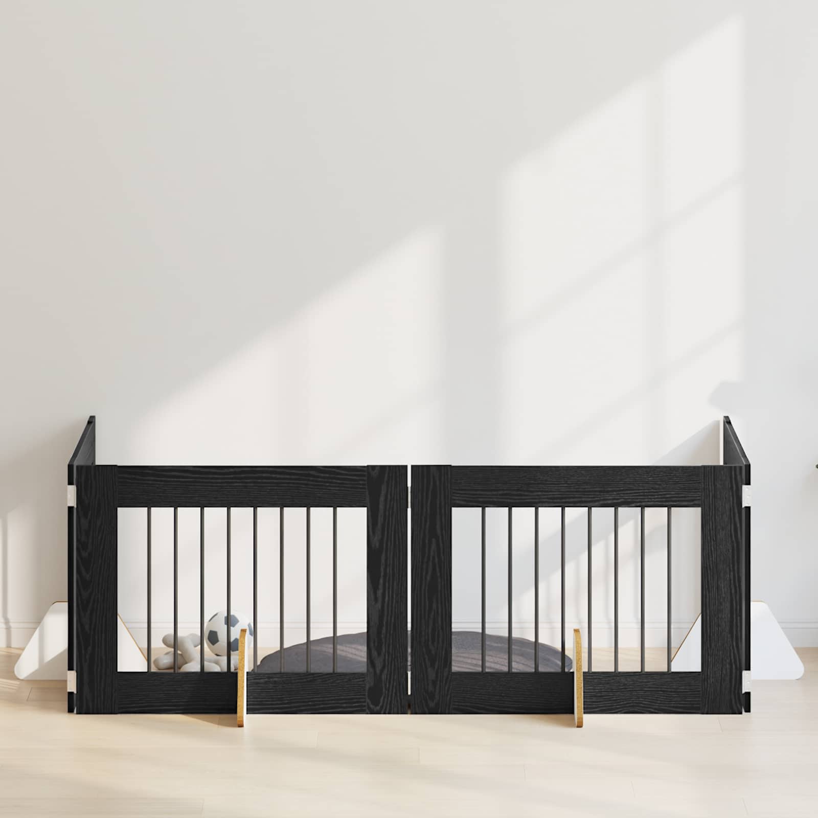 Cancello Per Cani Con Supporti 4 Pcs Rovere Nero 80 X 60 cm