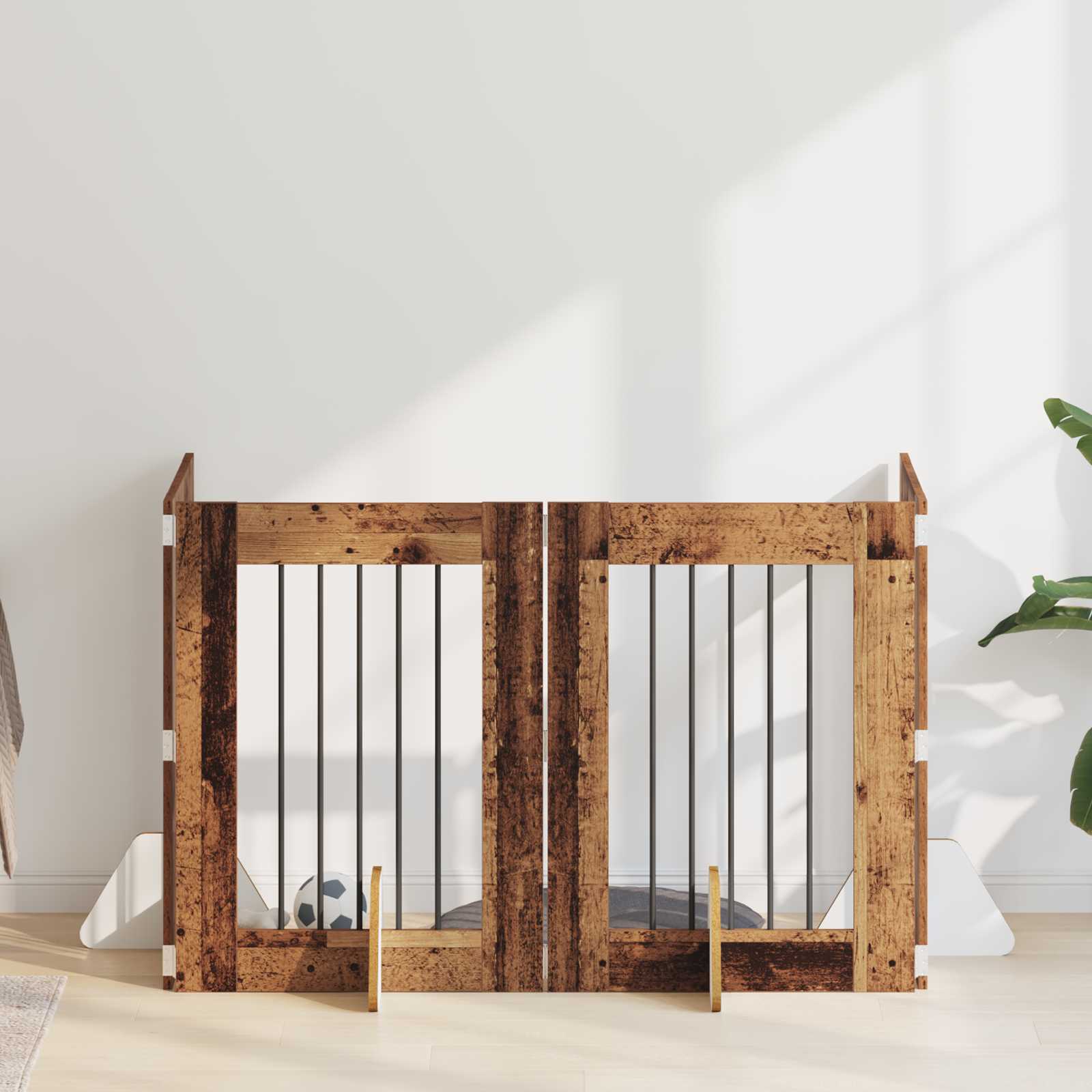 Cancello Per Cani Con Supporti 4 Pcs Legno Antico 60 X 80 cm