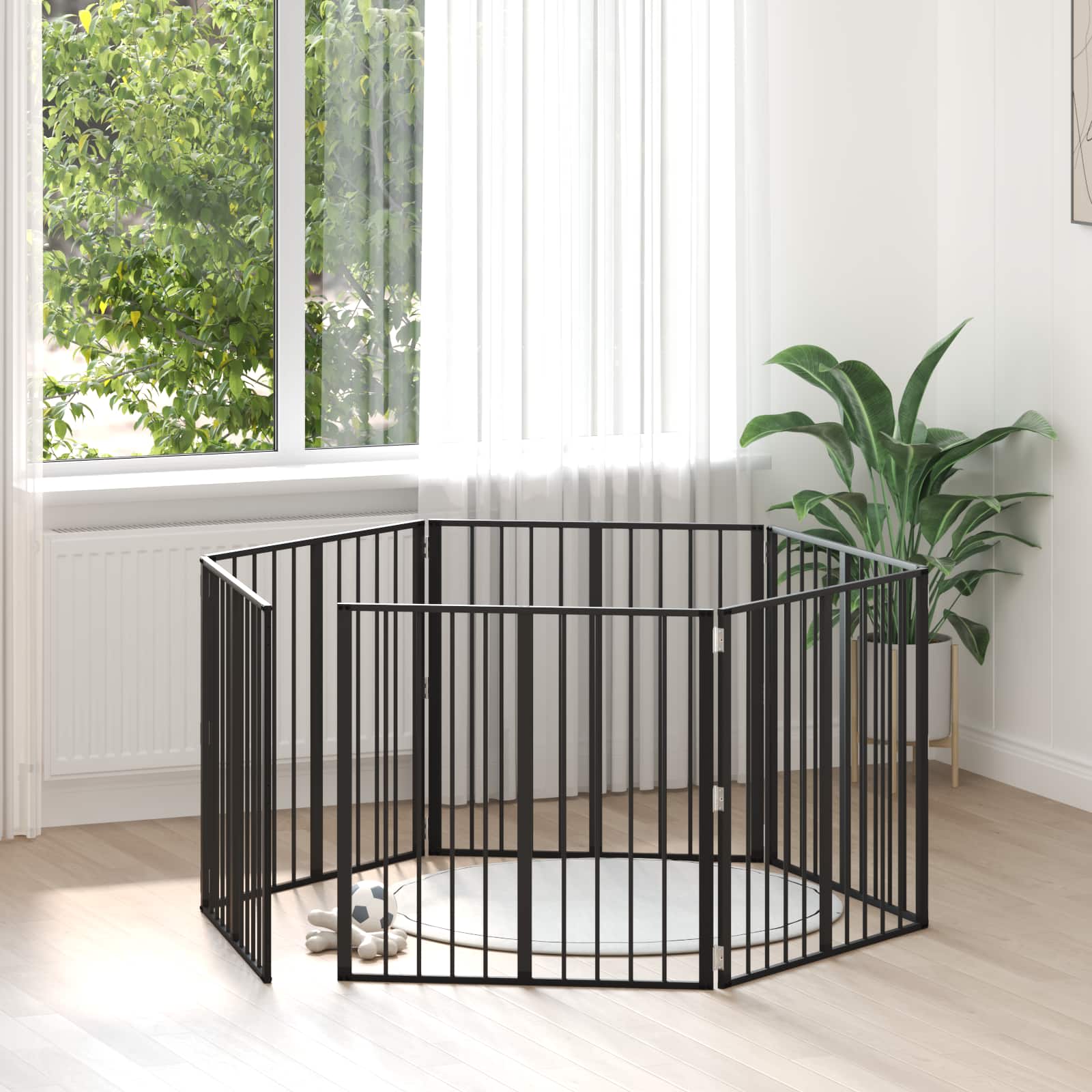 Cancello Per Cani 6 Pcs Nero 80 X 80 Cm Acciaio Zincato