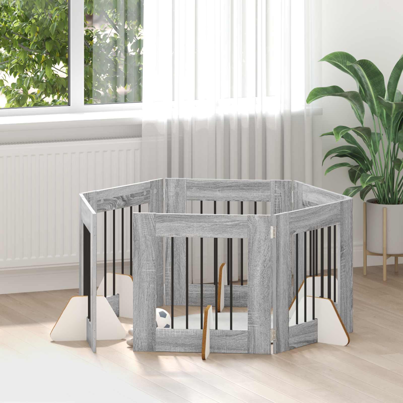 Cancello Per Cani Con Supporti 6 Pcs Grigio Sonoma 60 X 60 cm