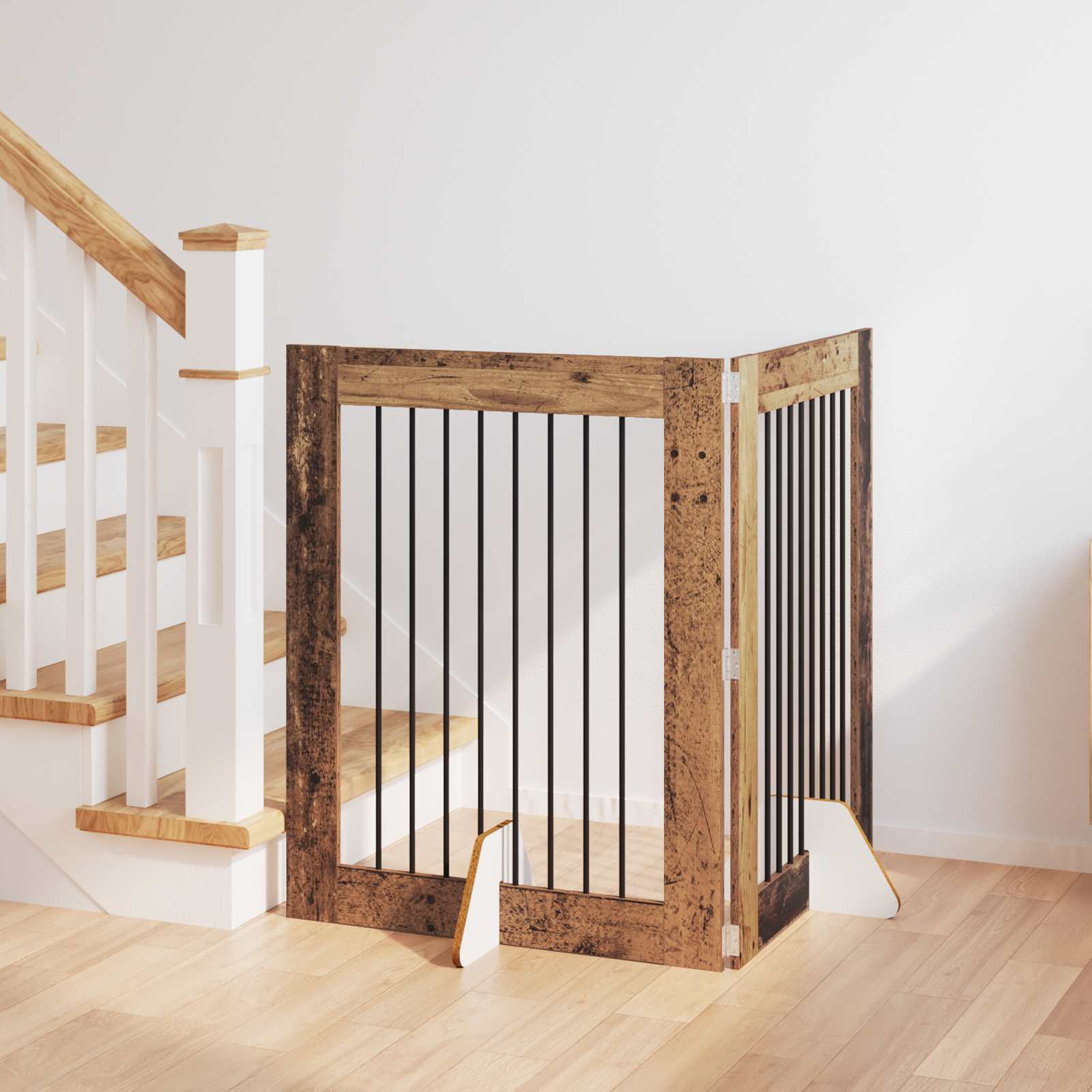 Cancello Per Cani Con Supporti 2 Pcs Legno Antico 80 X 100 cm