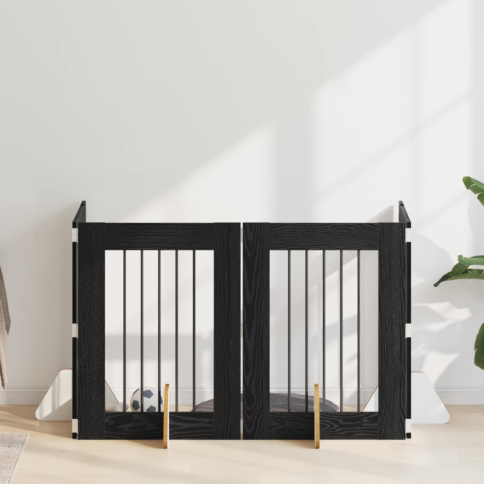 Cancello Per Cani Con Supporti 4 Pcs Rovere Nero 60 X 80 cm