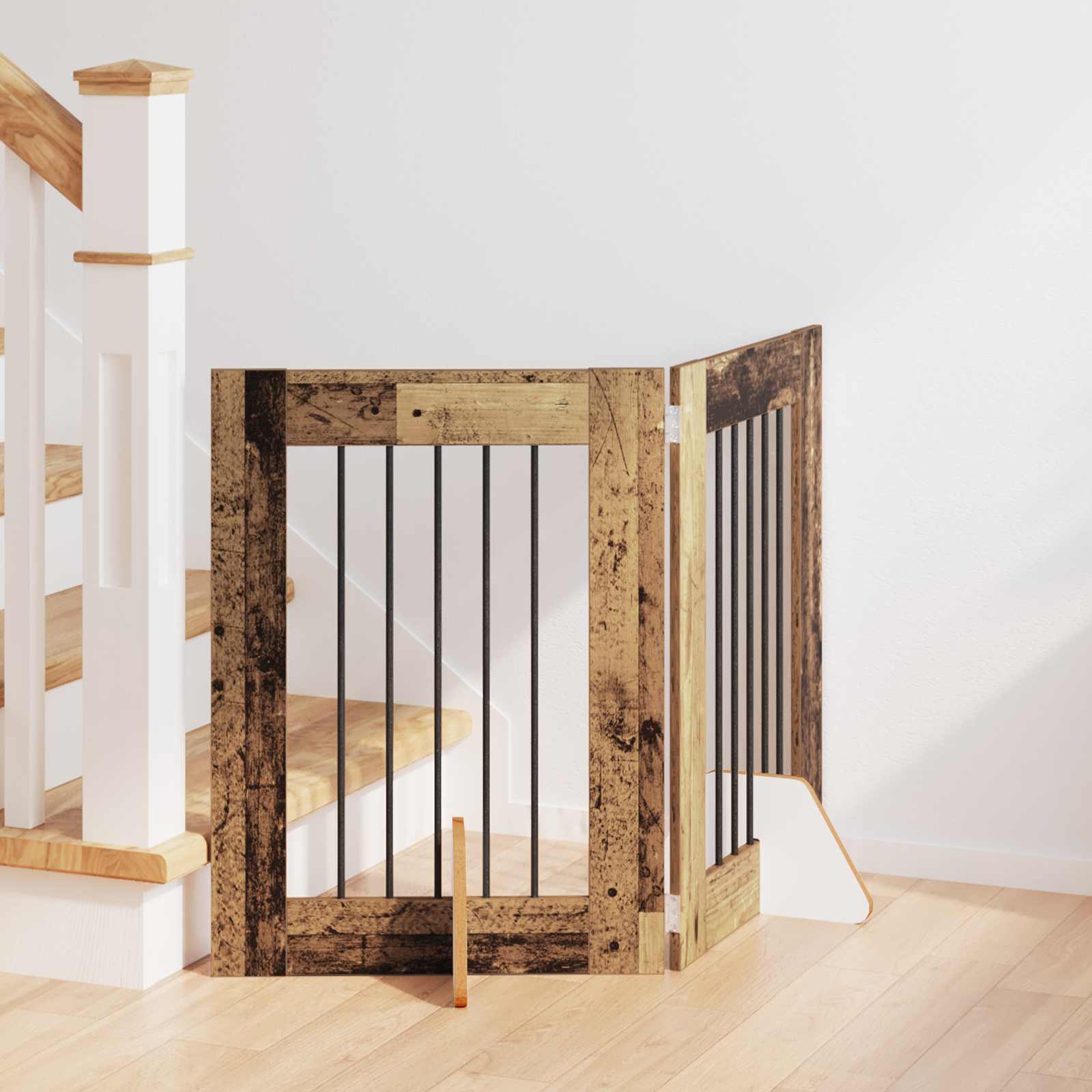 Cancello Per Cani Con Supporti 2 Pcs Legno Antico 60 X 60 cm