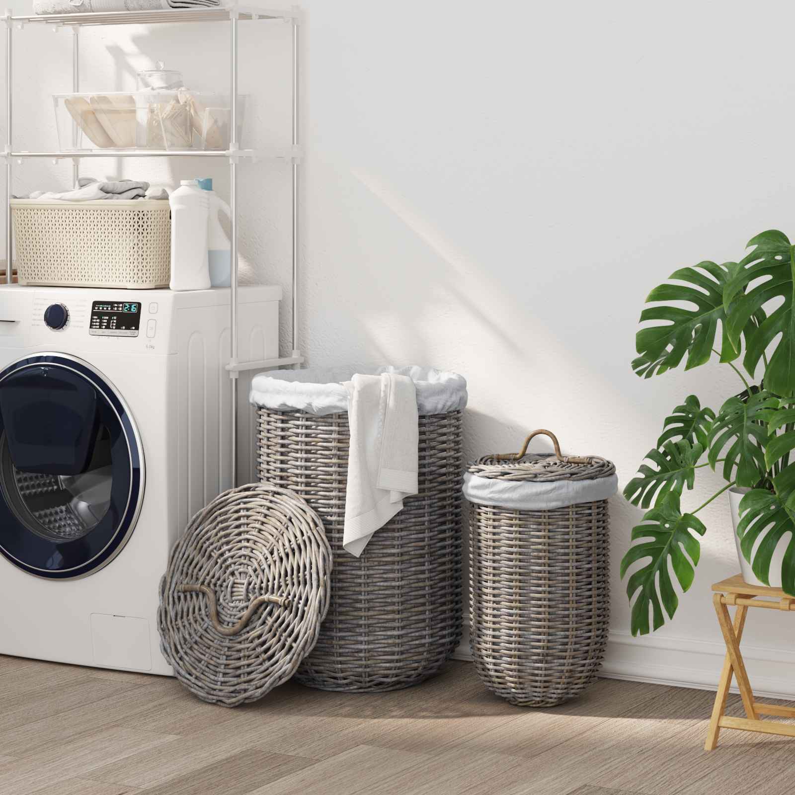 Cesto Per La Biancheria Con Coperchio 2 Pcs Grigio Kubu