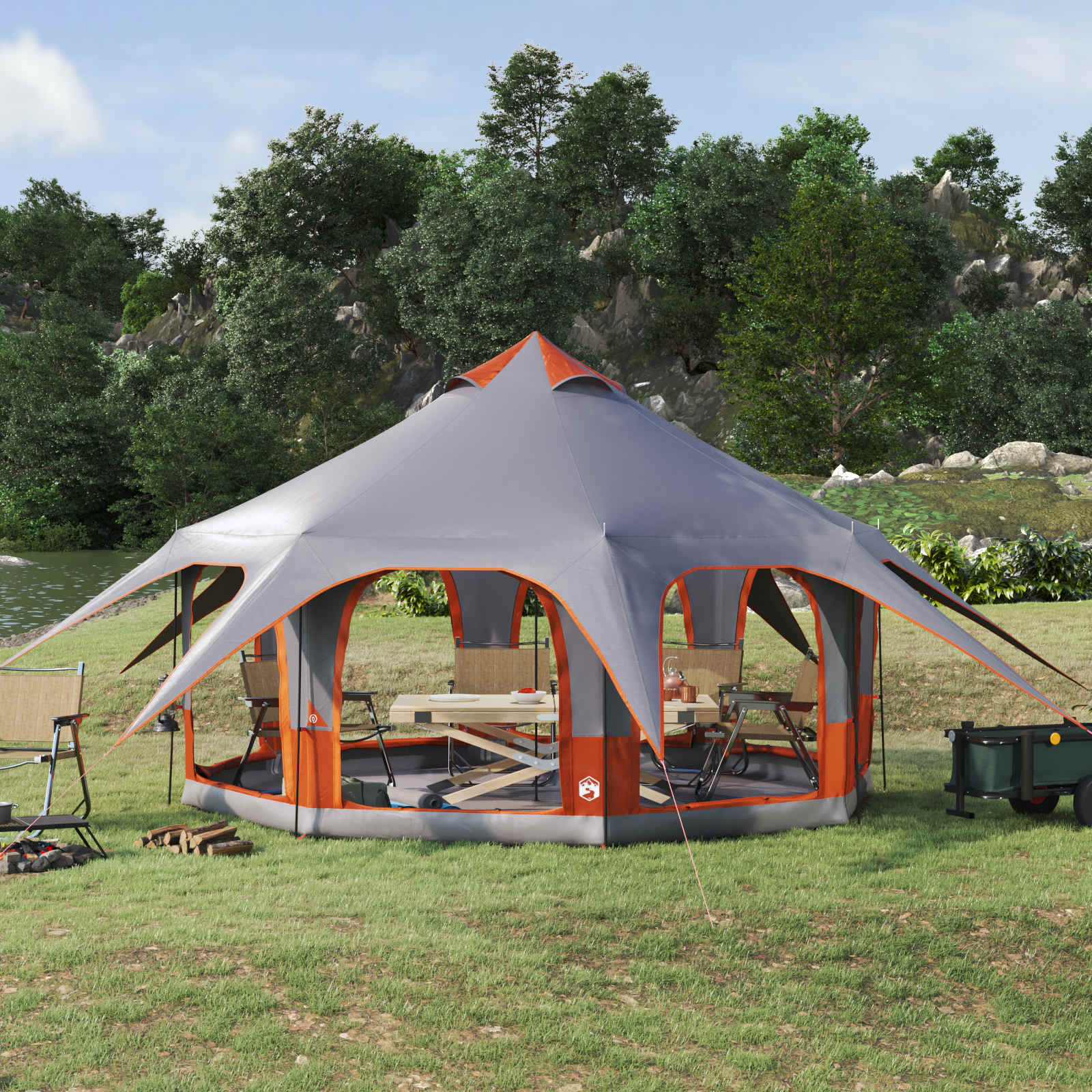 Tenda Familiare Grigio E Arancione 5 Persone