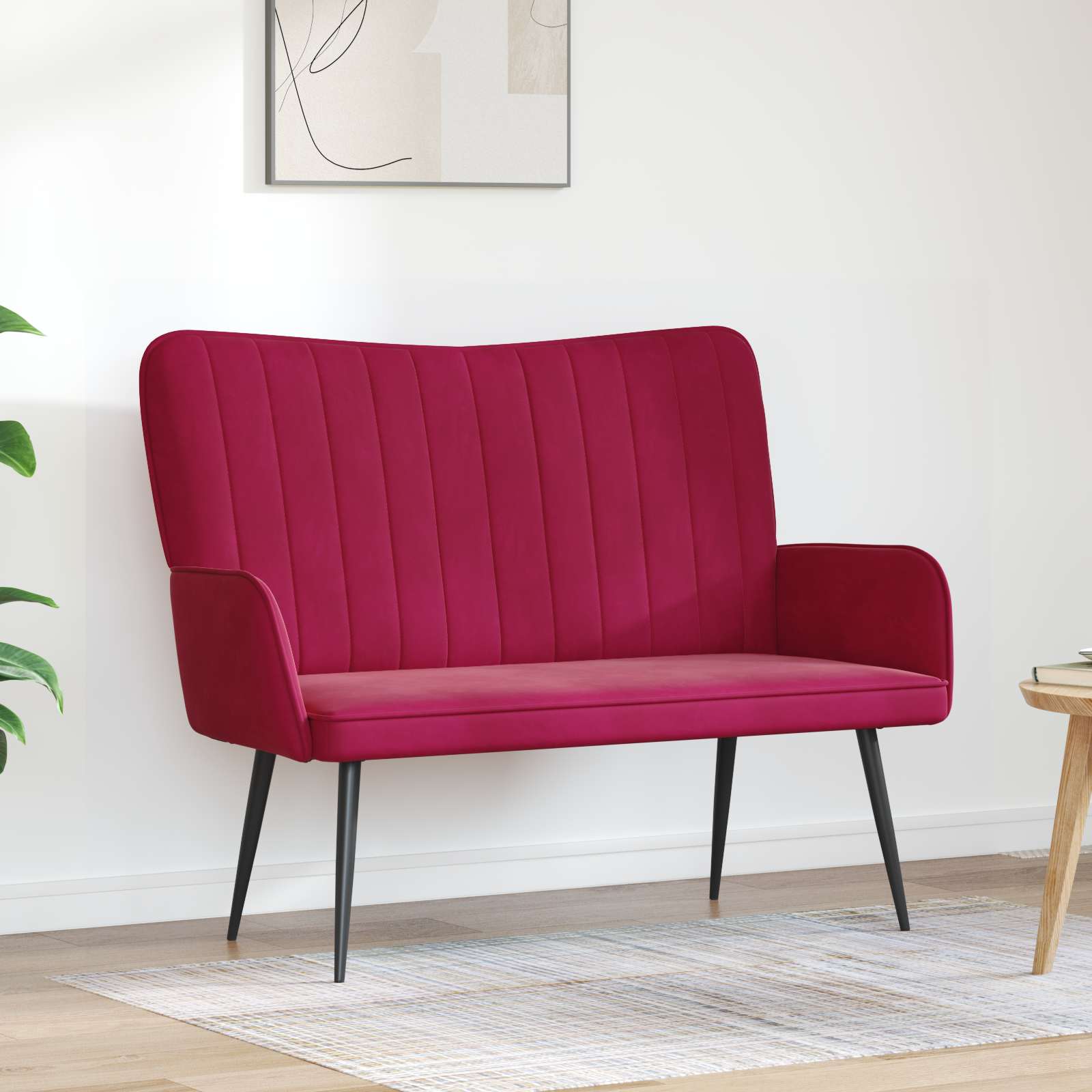 Sofa A Due Posti Rosso Vino 115 X 61 X 87 Cm Velluto