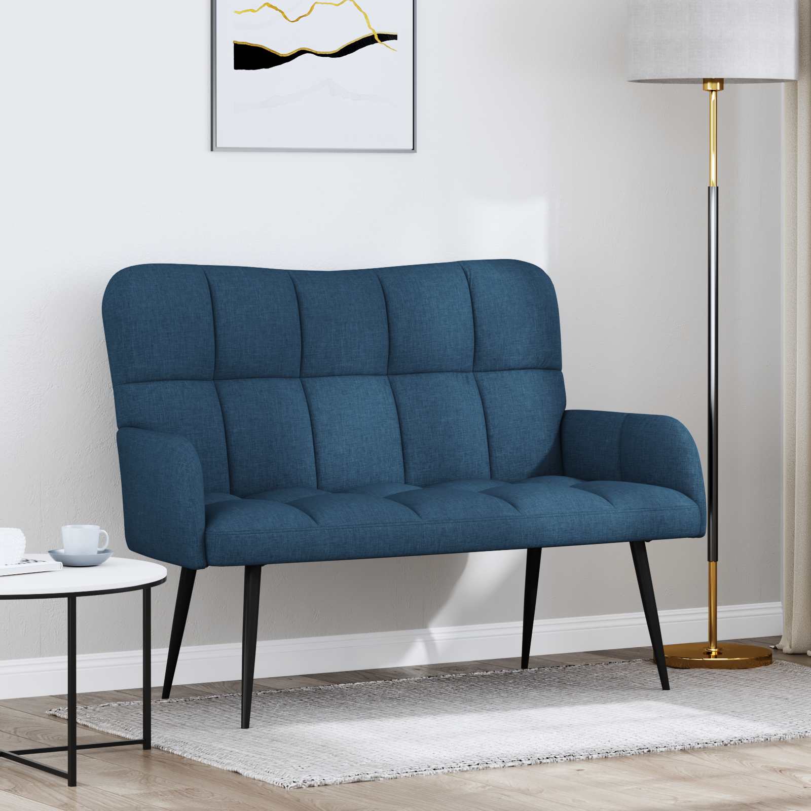 Sofa A Due Posti Blu 115 X 61 X 87 Cm Tessuto